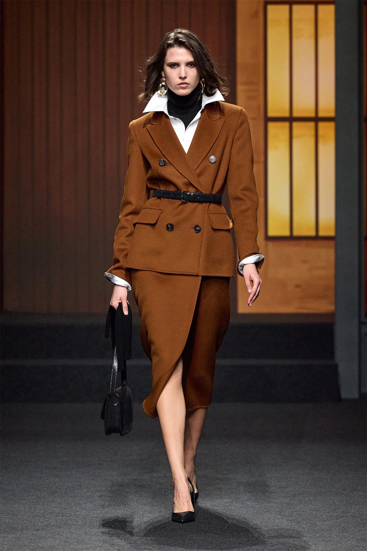 Luisa Spagnoli Tabacco Women Salinas Double-Breasted Wool-Blend Blazer - Fashion Show SKU: SALINAS_2214 Image 07
