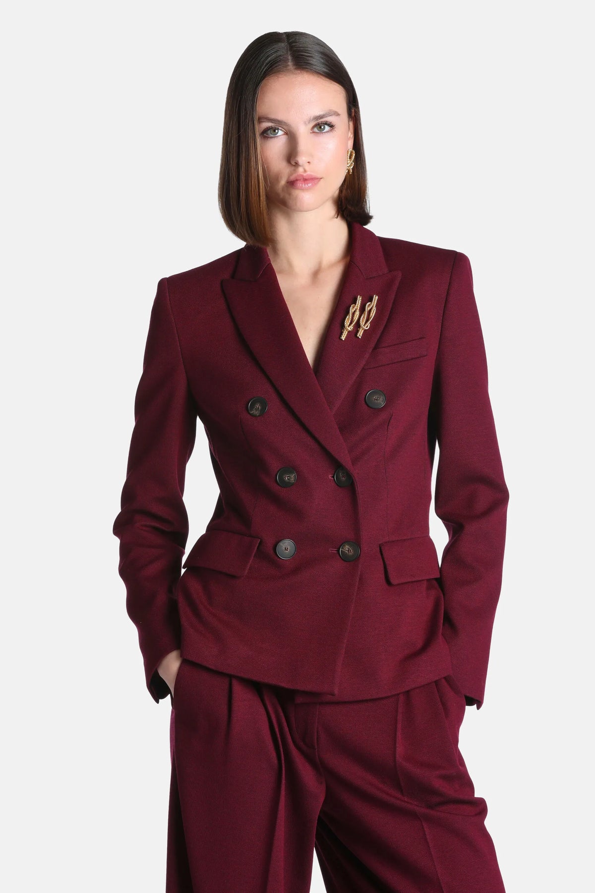 Luisa Spagnoli Vinaccia Women Schedario - Double-Breasted Textured Jacket SKU: SCHEDARIO_2453 Image 01