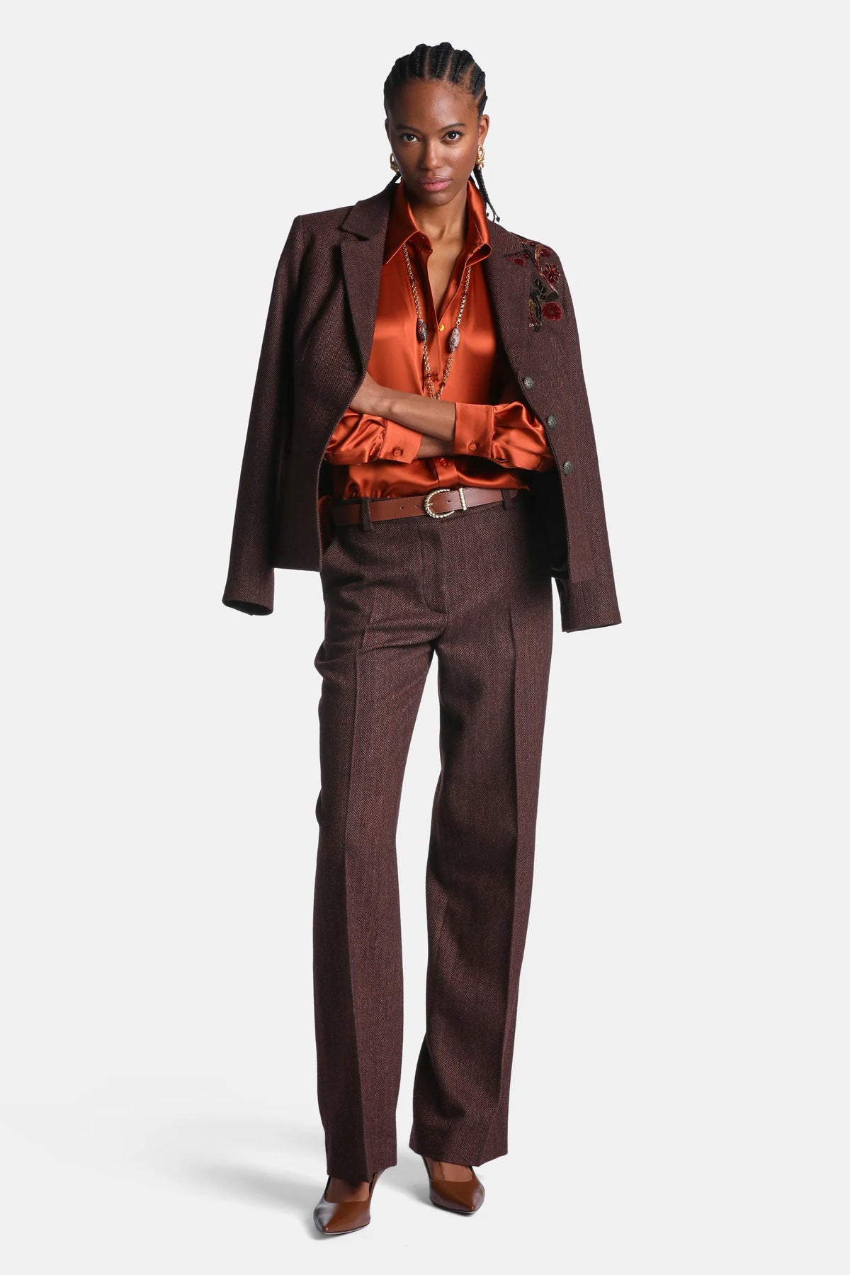 Luisa Spagnoli Var Spinato Bordeaux Women Seduta Embroidered Wool-Blend Blazer SKU: SEDUTA_3417 Image 06
