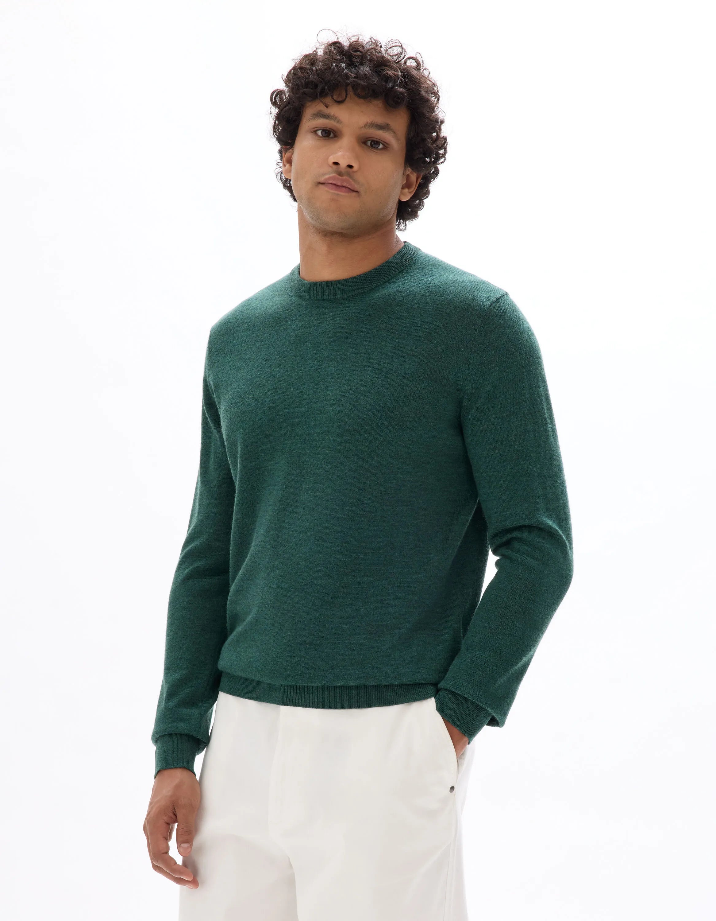 Celio_Vert Fonce 02_100% Merino Wool Crew Neck Sweater_SEMERIROND_VERT FONCE 02_01