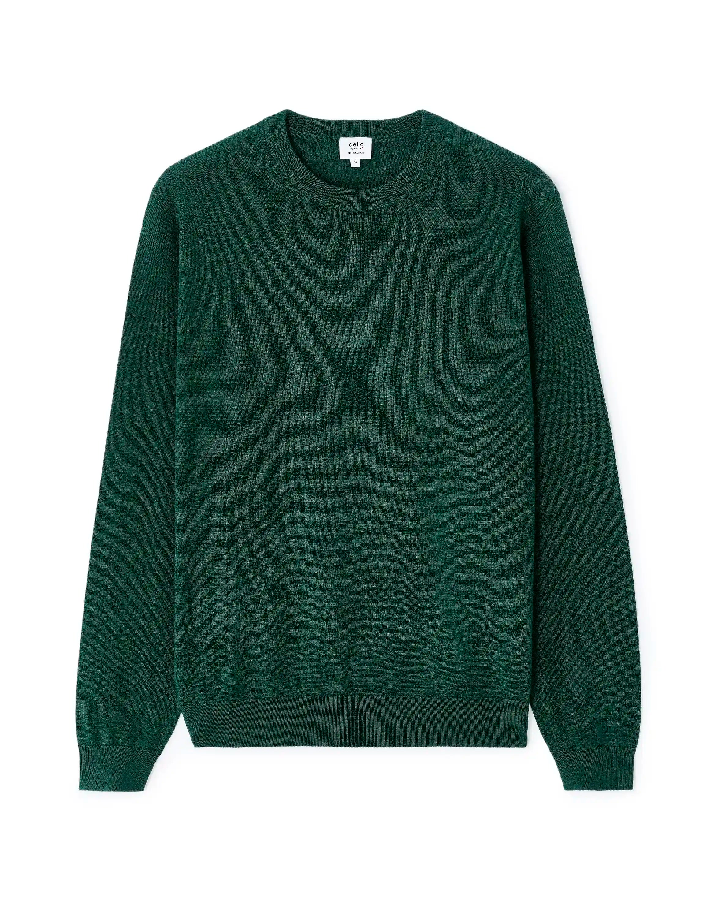 Celio_Vert Fonce 02_100% Merino Wool Crew Neck Sweater_SEMERIROND_VERT FONCE 02_07