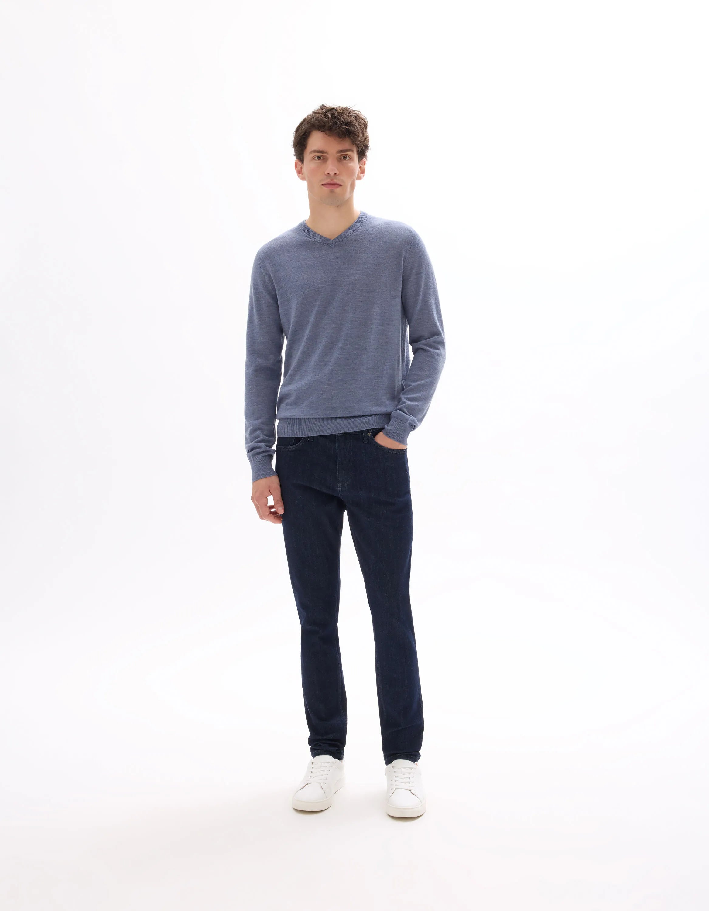 Celio_Dark Storm_100% Merino Wool V-Neck Sweater_SEMERIV_DARK STORM_02