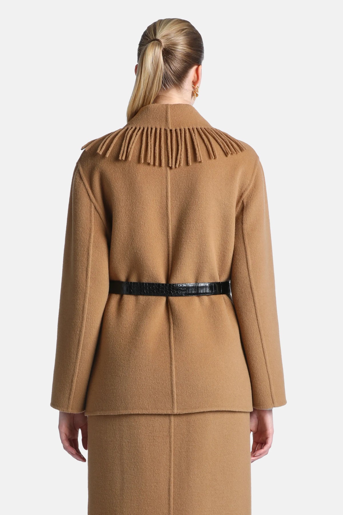 Luisa Spagnoli Caramello Women Solero Fringed Wool Jacket SKU: SOLERO_2344 Image 03