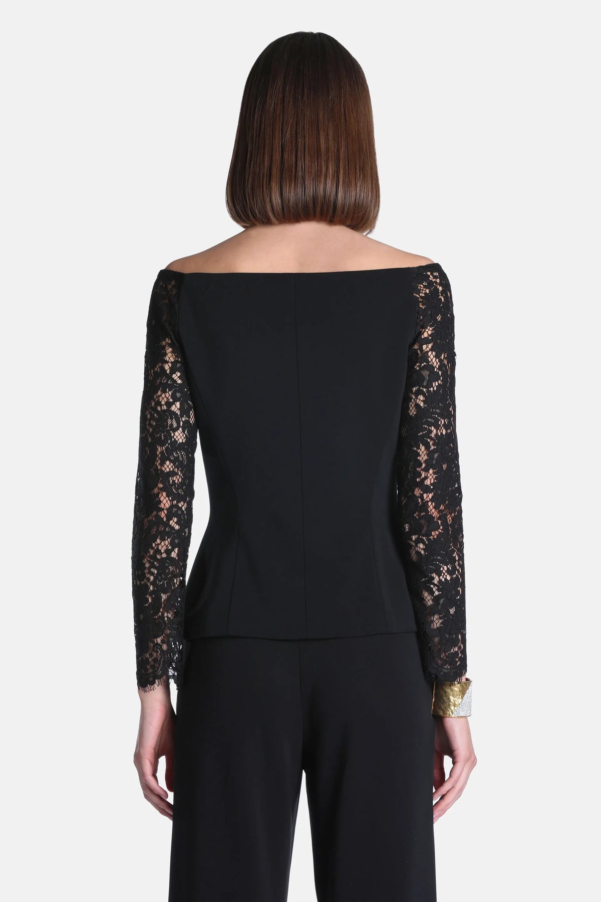 Luisa Spagnoli Nero/Nero Women Sostenuto - Elegant Top with Lace Sleeves SKU: SOSTENUTO_0101 0101 Image 02