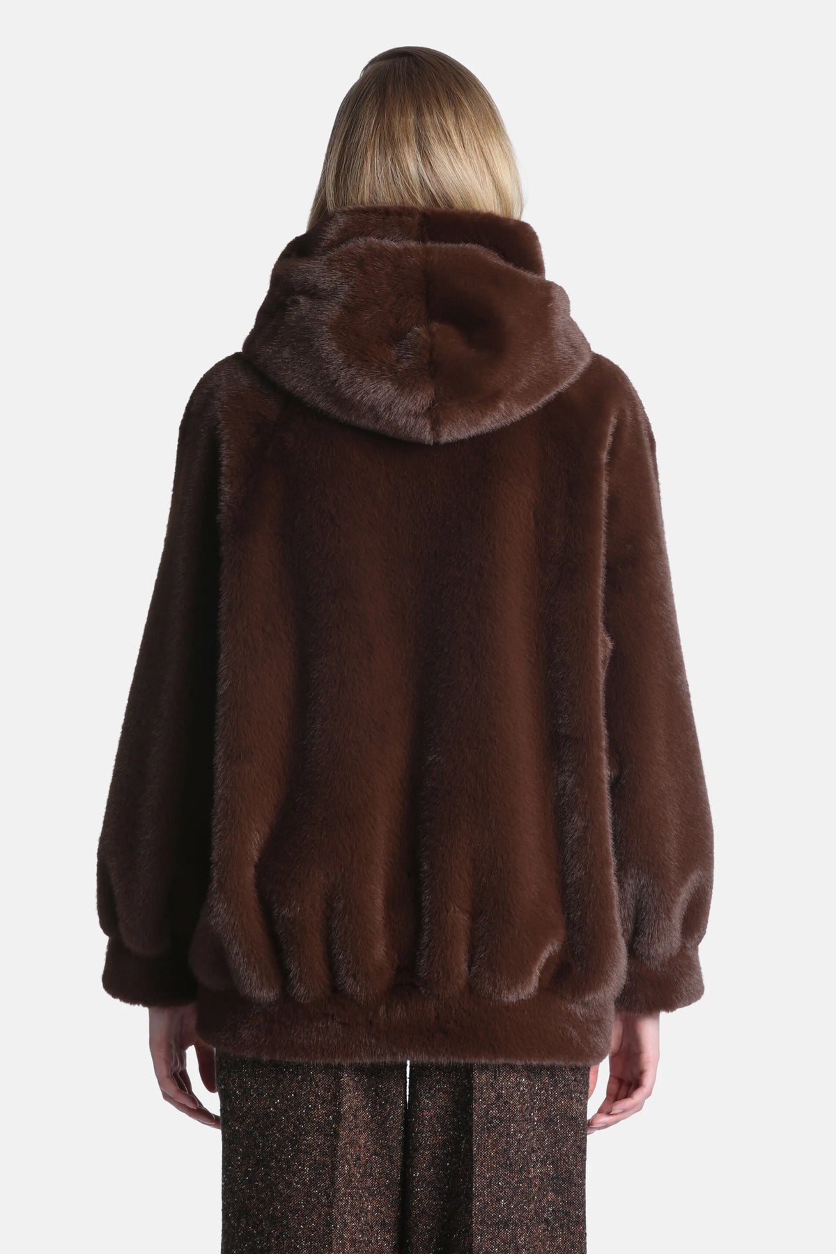 Luisa Spagnoli Marrone Women Stelle - Fur-Effect Hooded Jacket SKU: STELLE_0919 Image 03