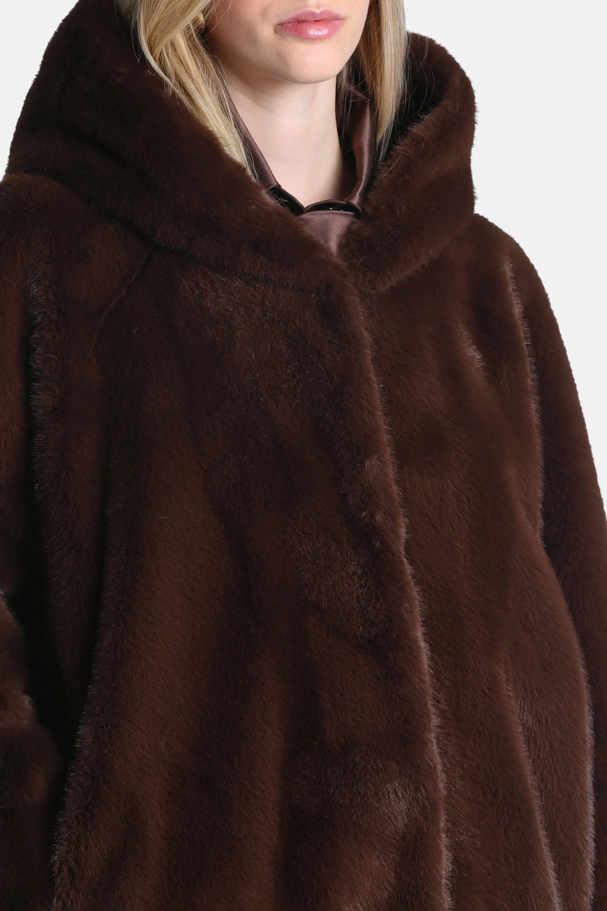 Luisa Spagnoli Marrone Women Stelle - Fur-Effect Hooded Jacket SKU: STELLE_0919 Image 04