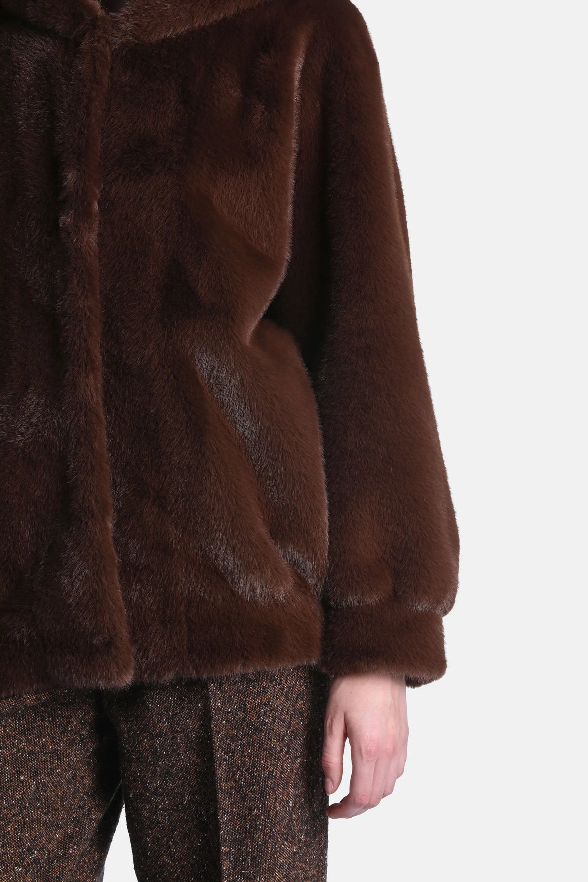 Luisa Spagnoli Marrone Women Stelle - Fur-Effect Hooded Jacket SKU: STELLE_0919 Image 05