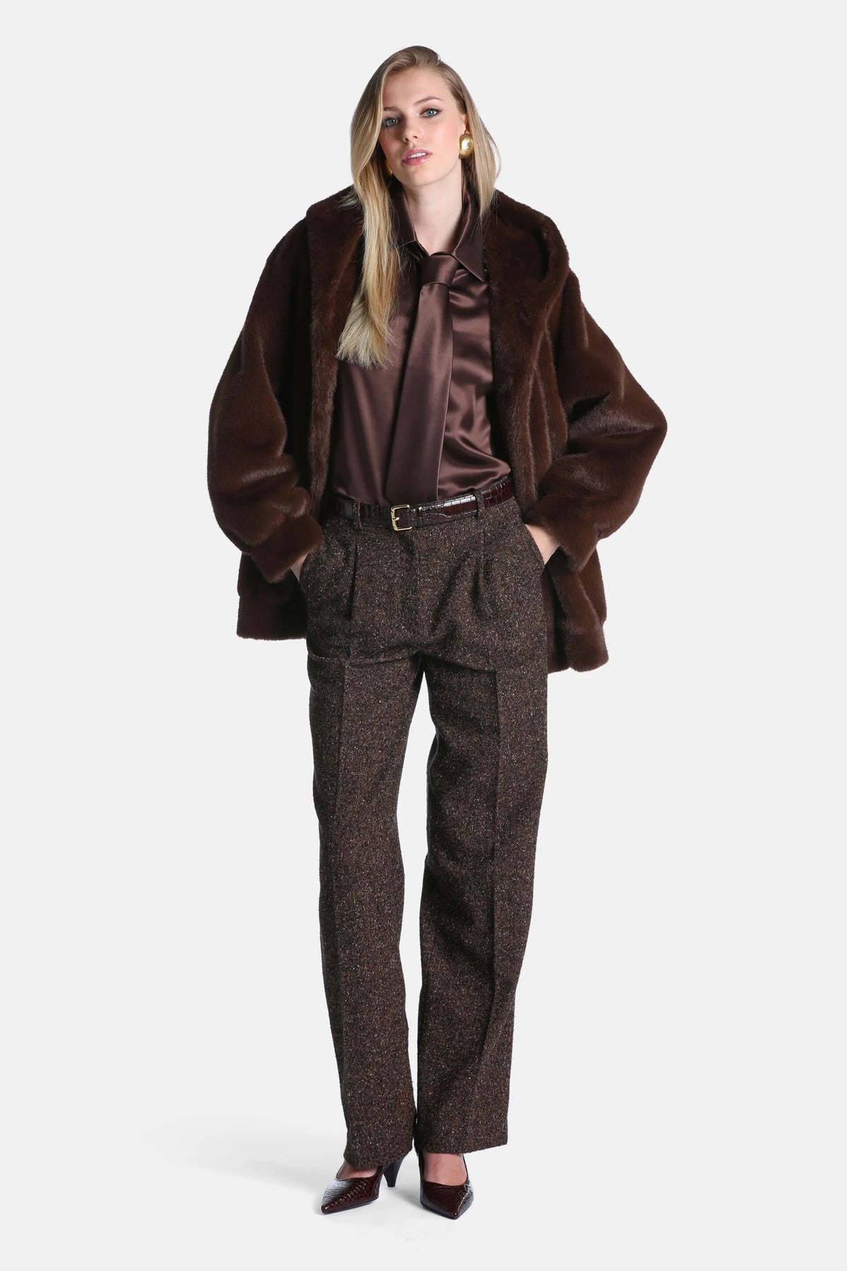 Luisa Spagnoli Marrone Women Stelle - Fur-Effect Hooded Jacket SKU: STELLE_0919 Image 06