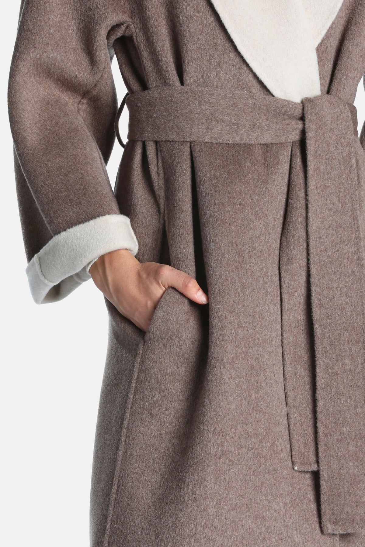 Luisa Spagnoli Tortora Women Stenografo - Coat with Shawl Lapels SKU: STENOGRAFO_2716 Image 03