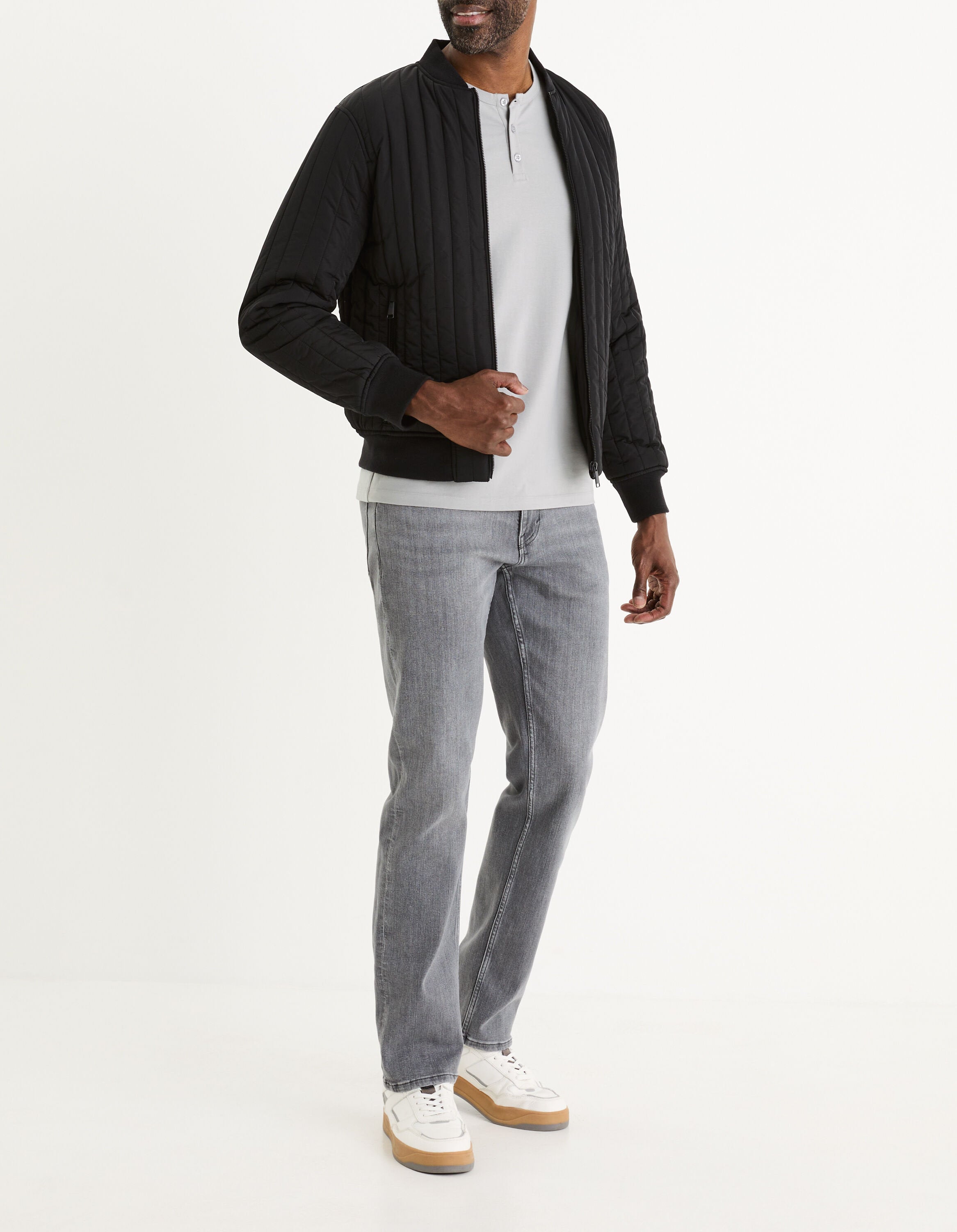 Celio_Grey C.15 Straight Stretch Cotton Jeans in 3 Lengths_STRAIGHT3L_GRIS_01