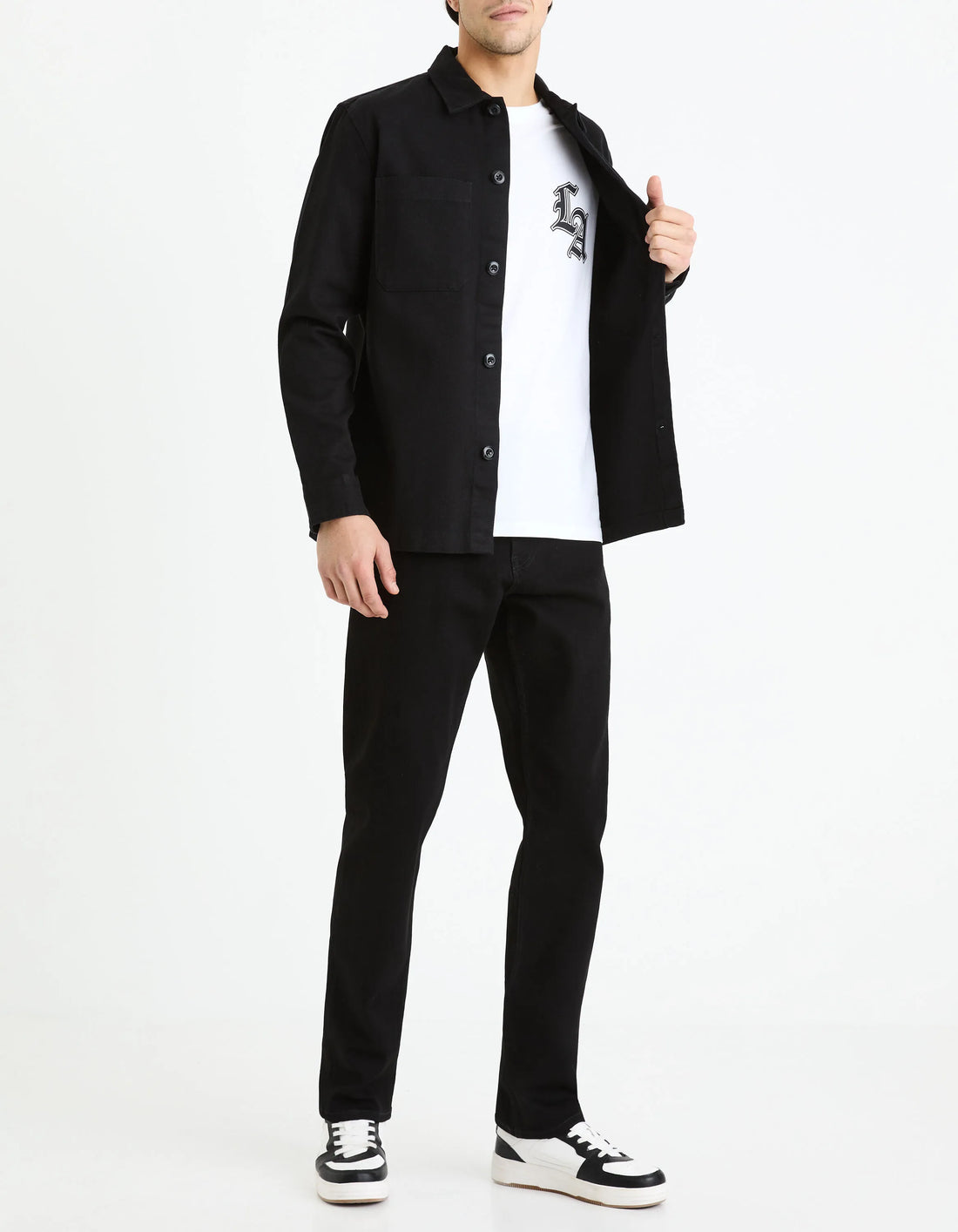 Celio_Noir_C.15 Straight Stretch Cotton Jeans, 3 Lengths_STRAIGHT3L_NOIR_02