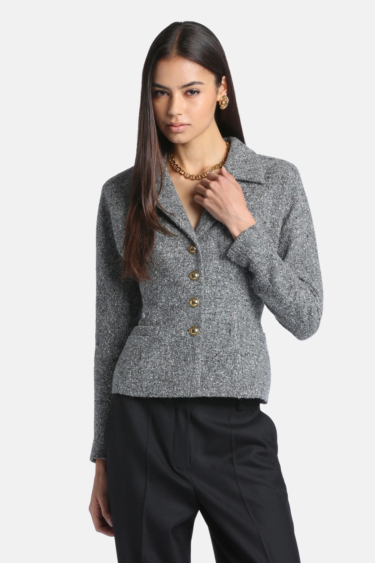 Luisa Spagnoli Var Grigio Panna Women Svolta Cropped BouclŽ Jacket SKU: SVOLTA_3331 Image 01