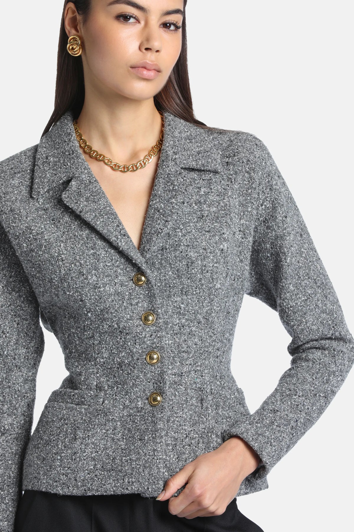 Luisa Spagnoli Var Grigio Panna Women Svolta Cropped BouclŽ Jacket SKU: SVOLTA_3331 Image 03