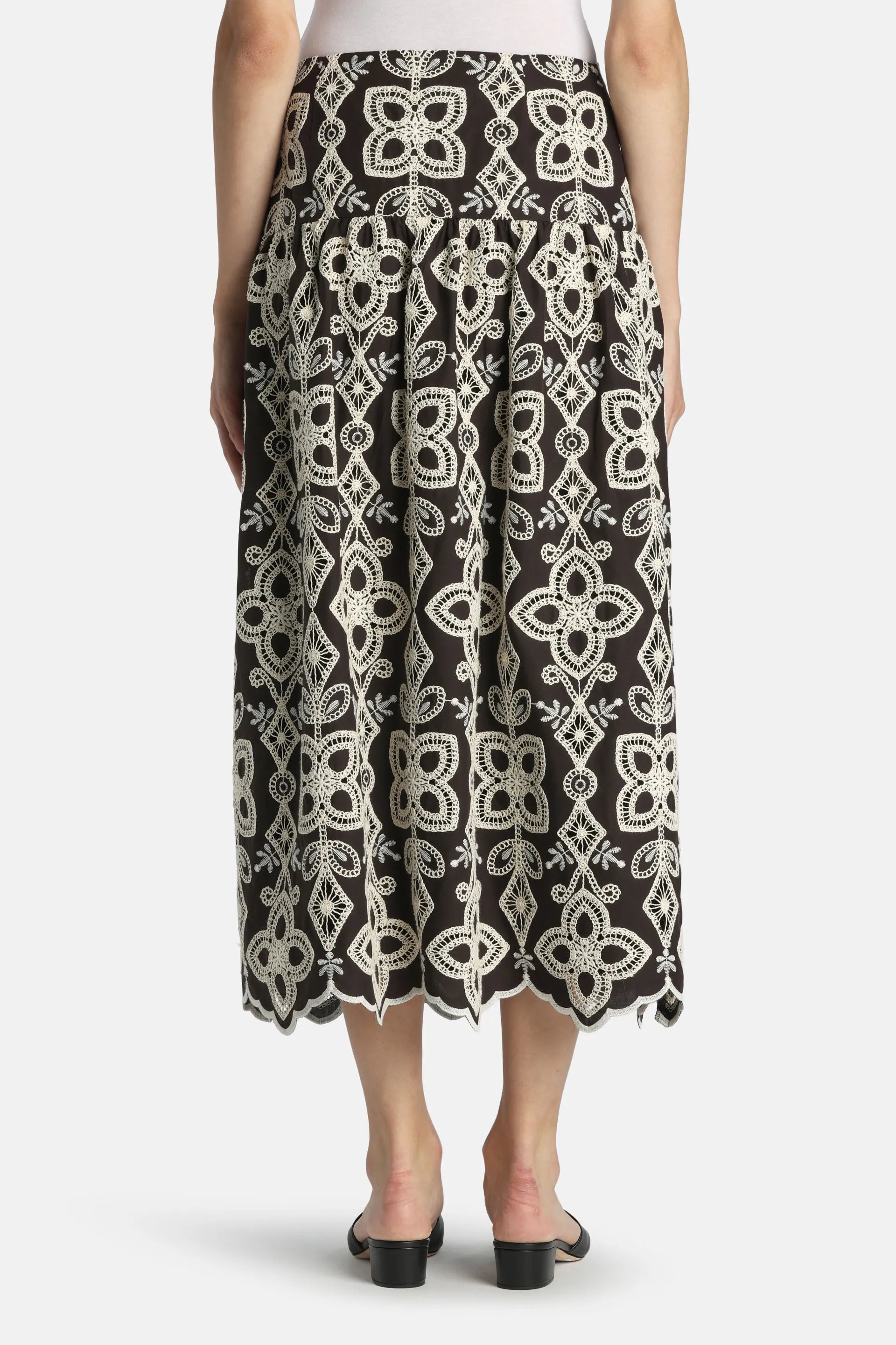 Luisa Spagnoli Var Nero Avorio Women Tabulato - Embroidered Maxi Skirt SKU: TABULATO_4543 Image 02