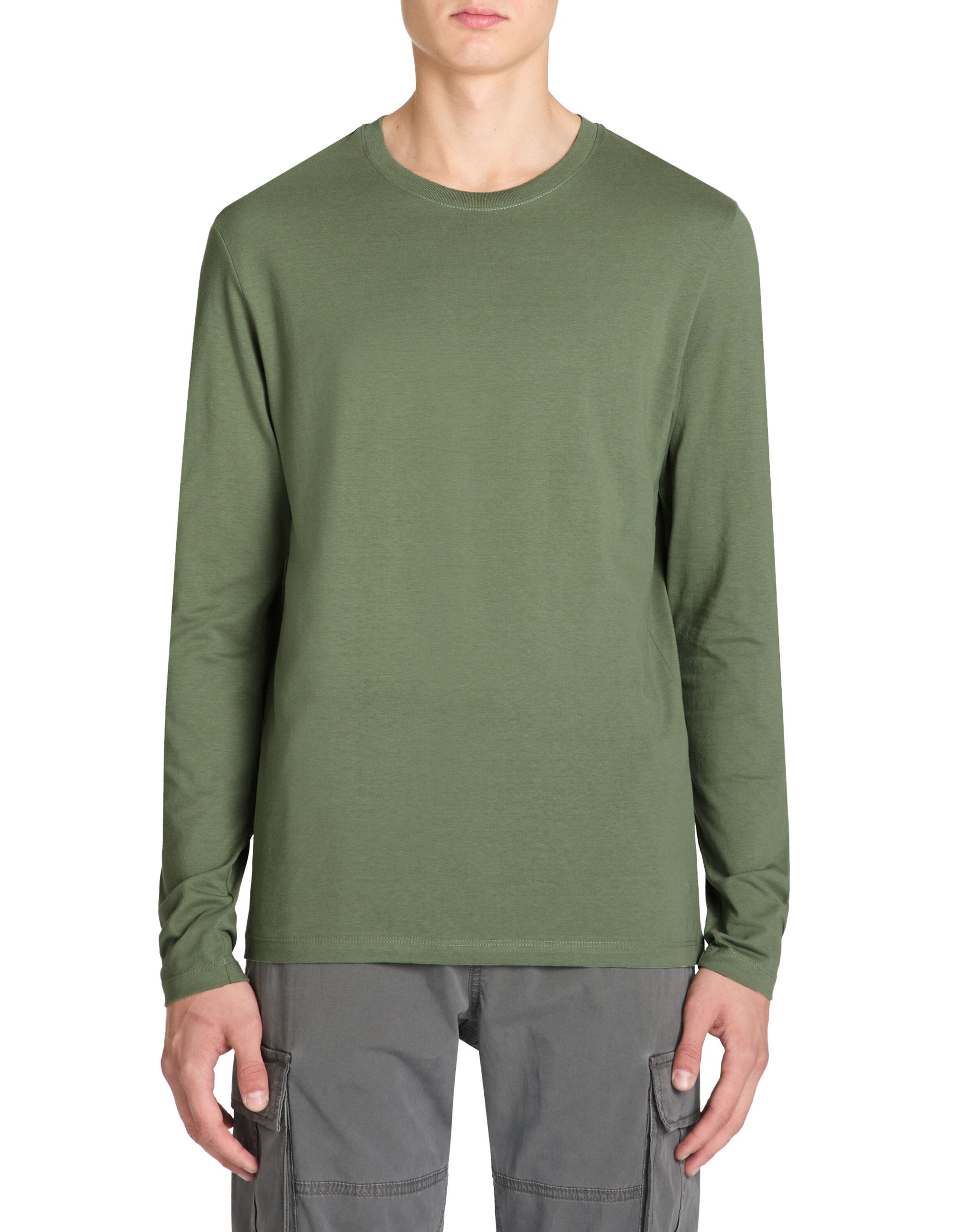 Celio_Sage Straight T-Shirt 100% Cotton Long Sleeves_TEBASEML_SAUGE_01