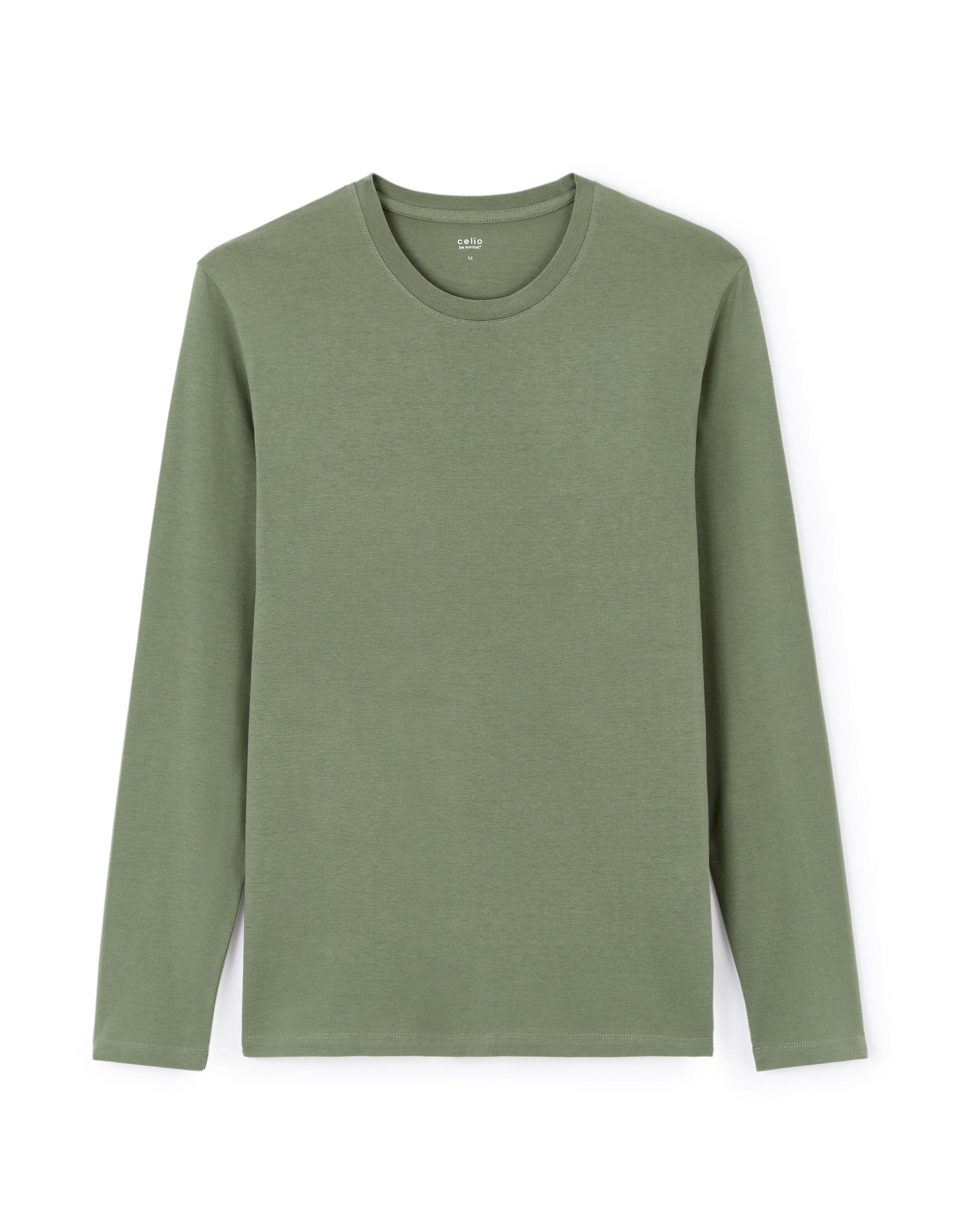 Celio_Sage Straight T-Shirt 100% Cotton Long Sleeves_TEBASEML_SAUGE_04