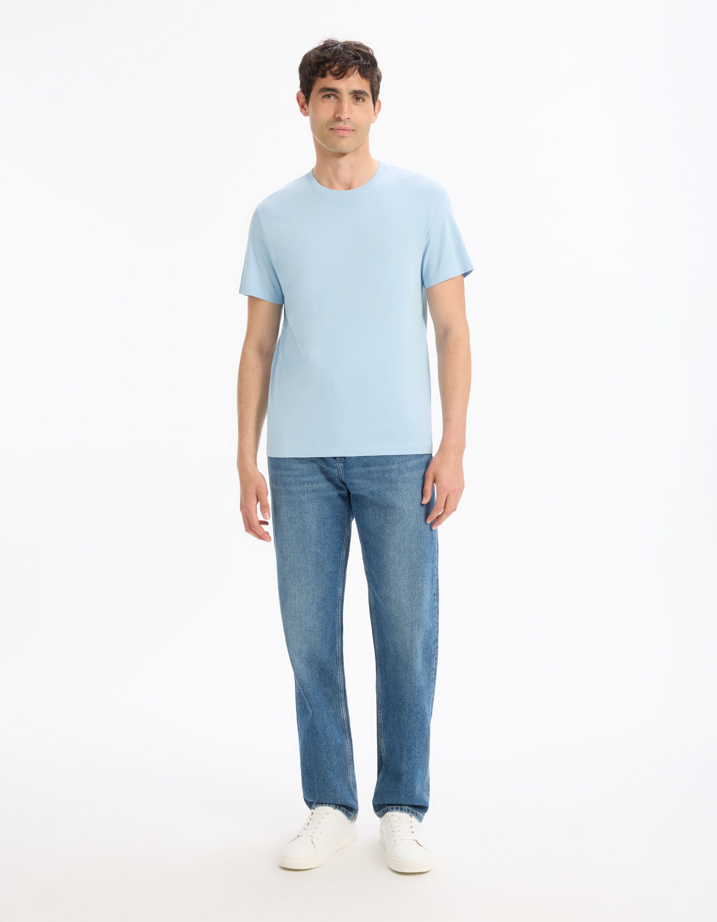 Celio_Light Blue Straight Crew Neck T-Shirt 100% Cotton_TEBASE_BLUE SKY_01