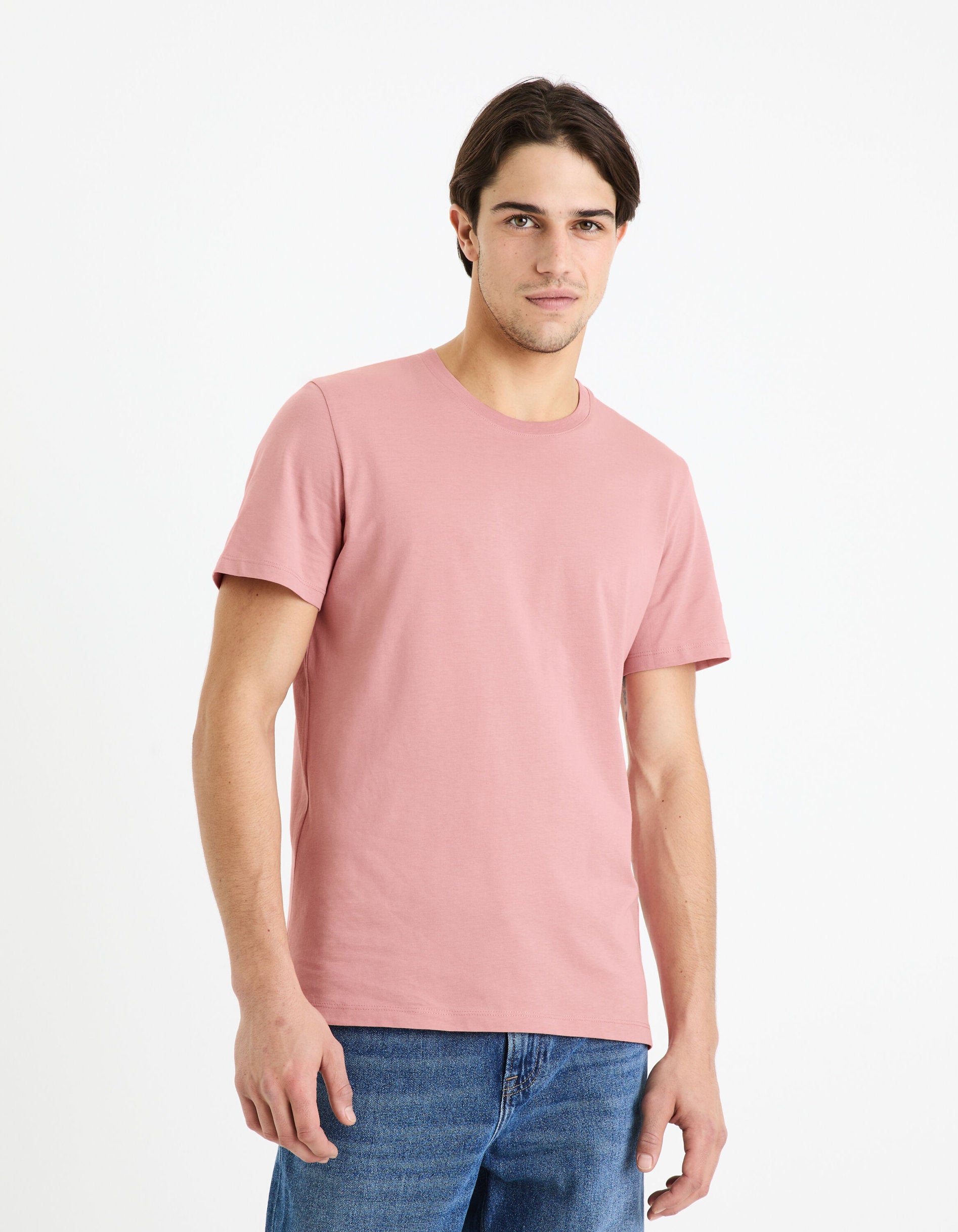 Celio_Straight Round Neck T-Shirt 100% Cotton - Pink_TEBASE_DUSTY PINK_01
