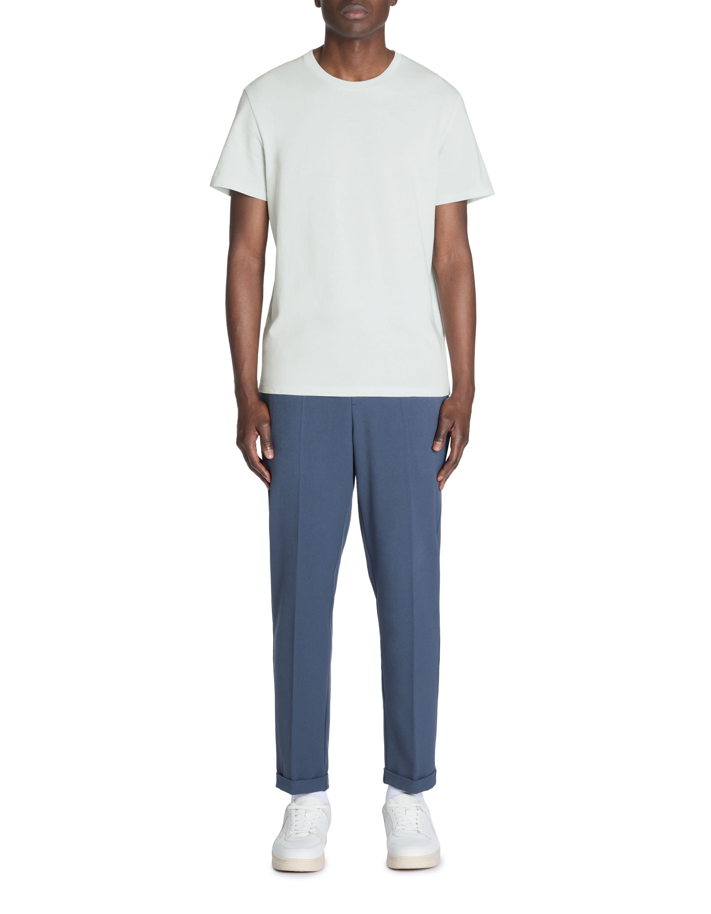 Celio_Straight Round Neck T-Shirt 100% Cotton - Blue_TEBASE_ICE BLUE 05_02