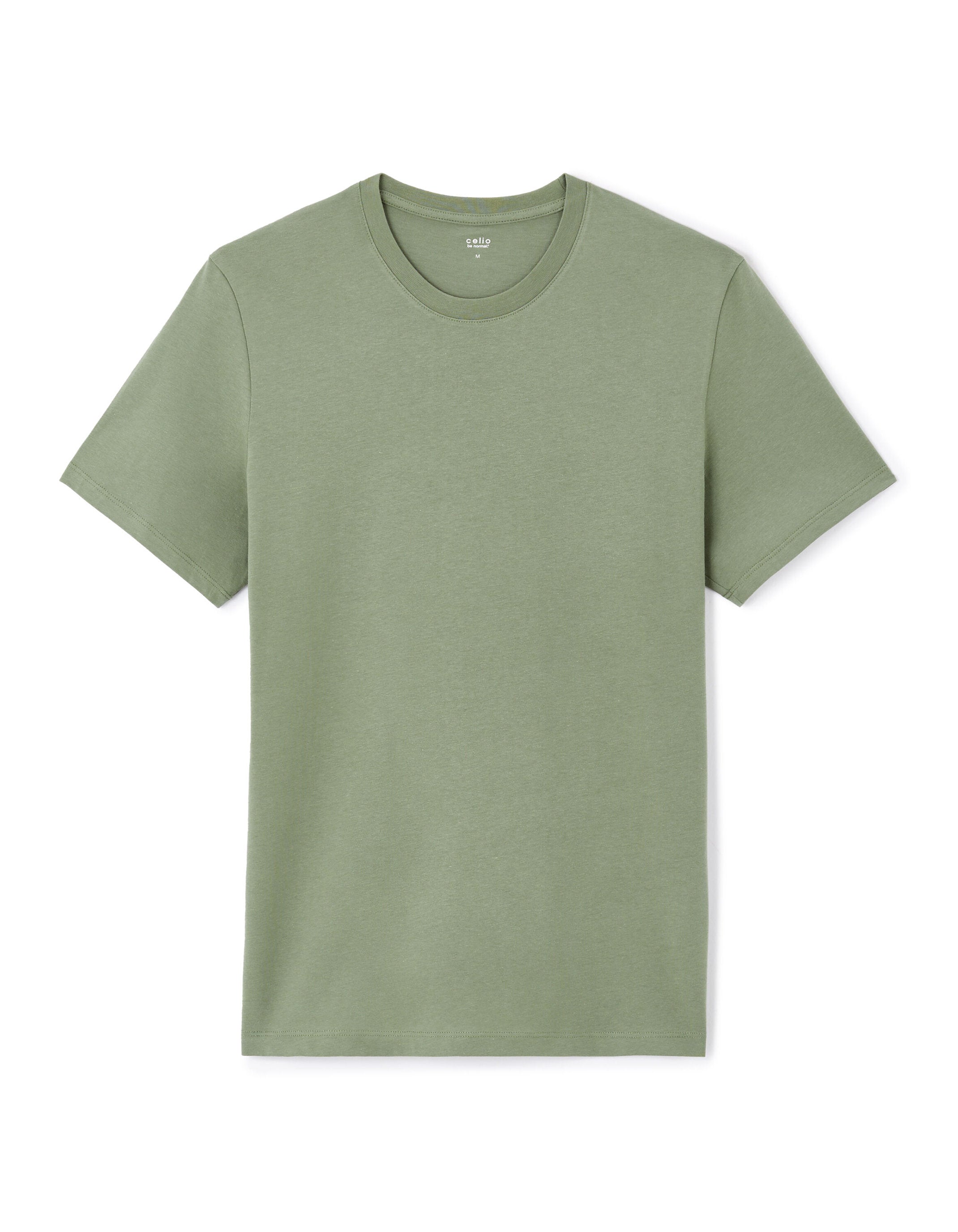 Celio_Light Khaki Straight Crew Neck T-Shirt 100% Cotton_TEBASE_LIGHT KHAKI 01_04