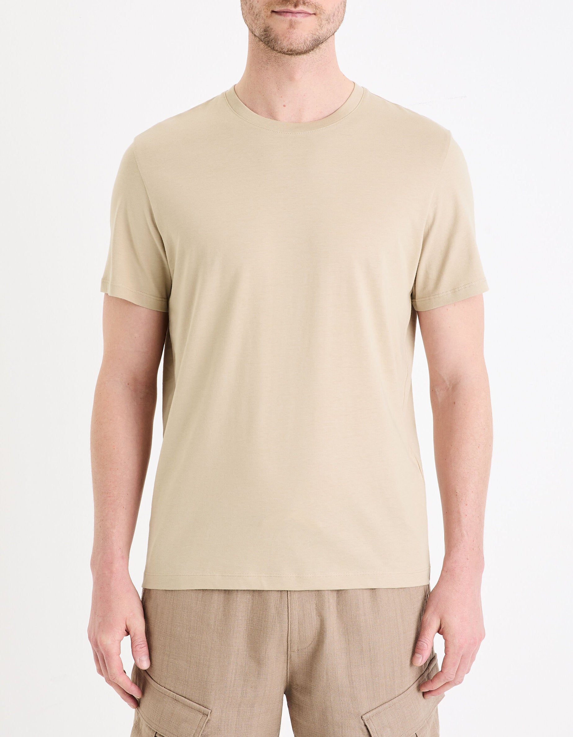 Straight Round Neck T-Shirt 100% Cotton - Taupe_02