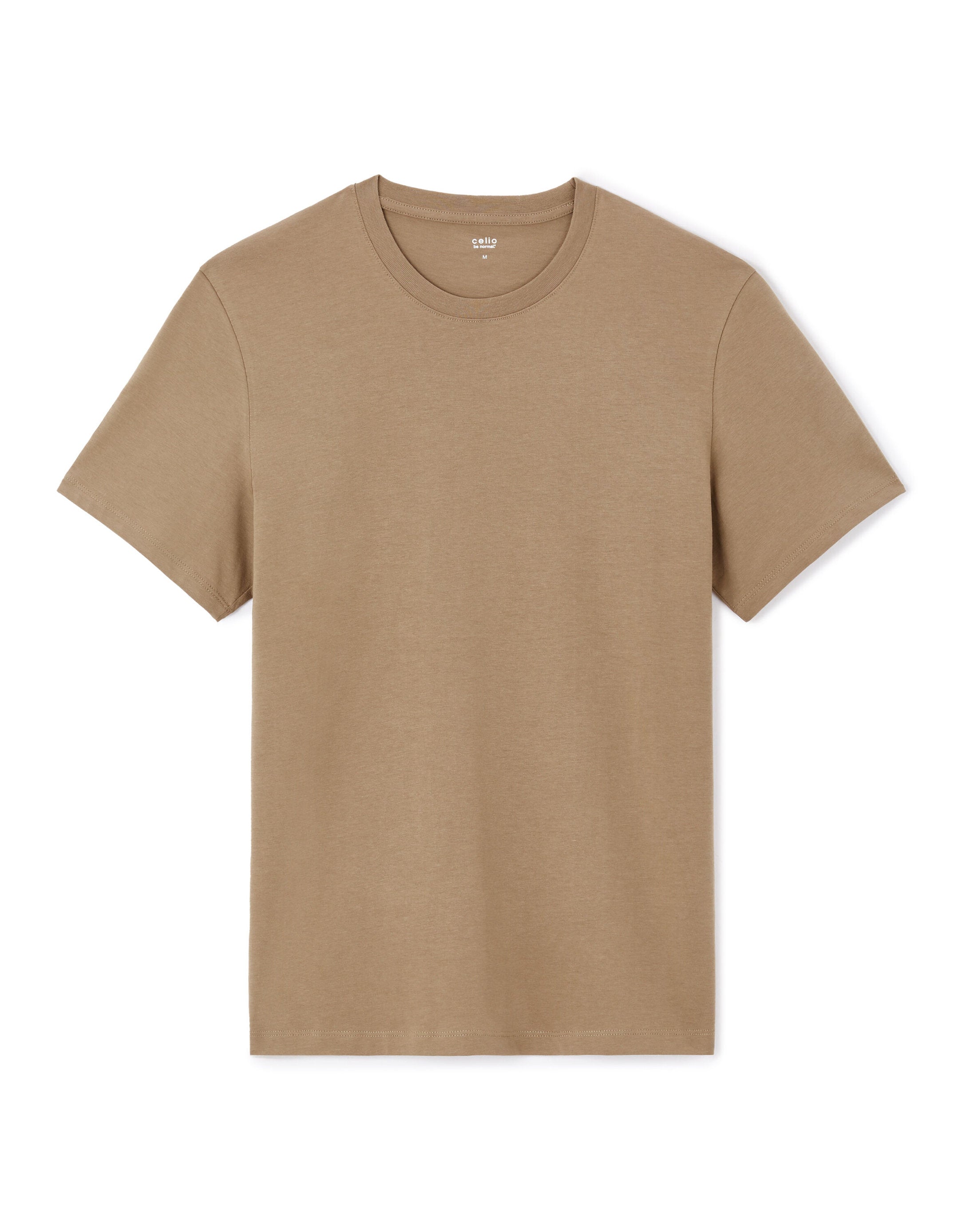 Celio_Taupe Straight Crew Neck T-Shirt 100% Cotton_TEBASE_TAUPE_04