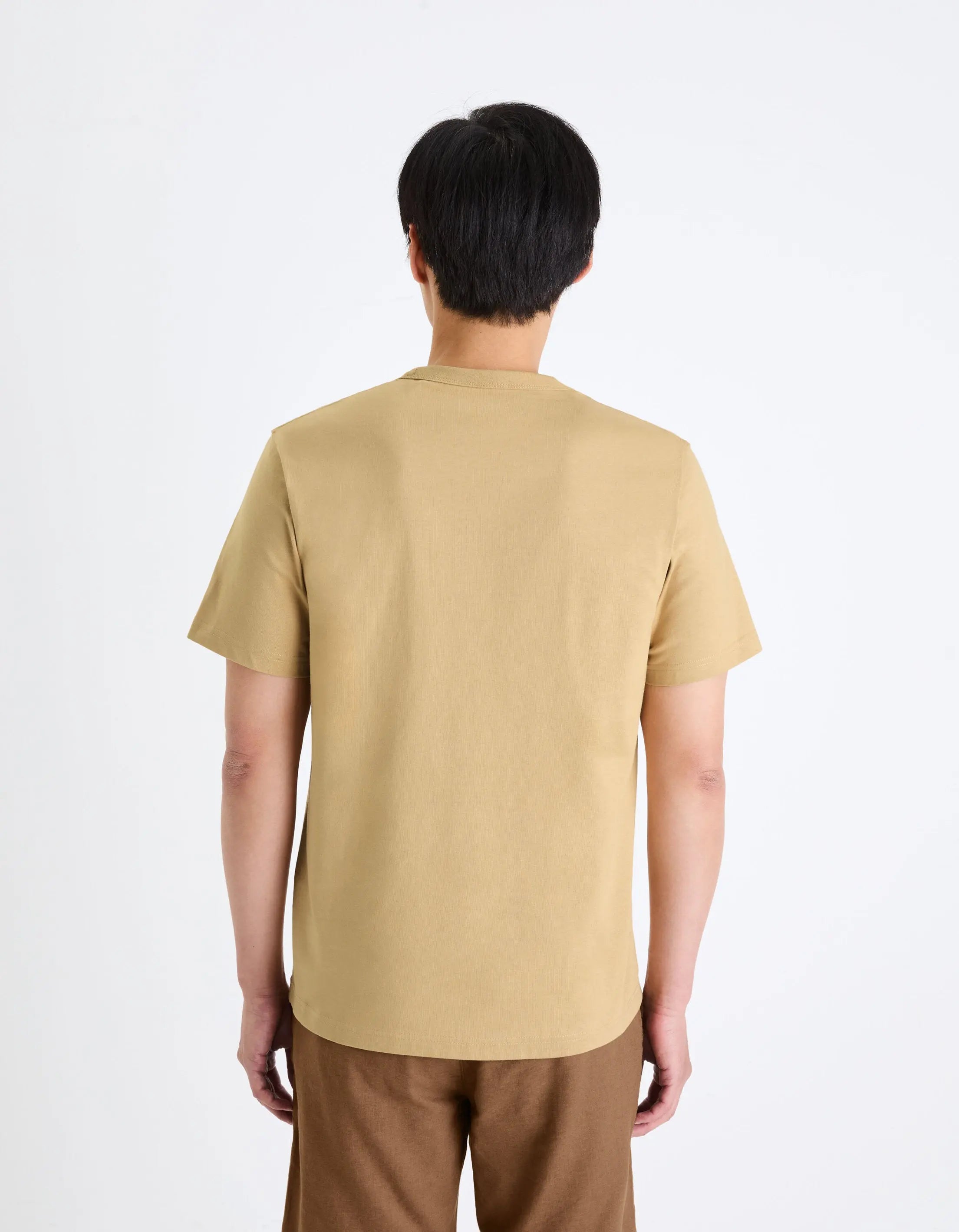 100% Cotton Boxy Crew Neck T-Shirt - Brown_04