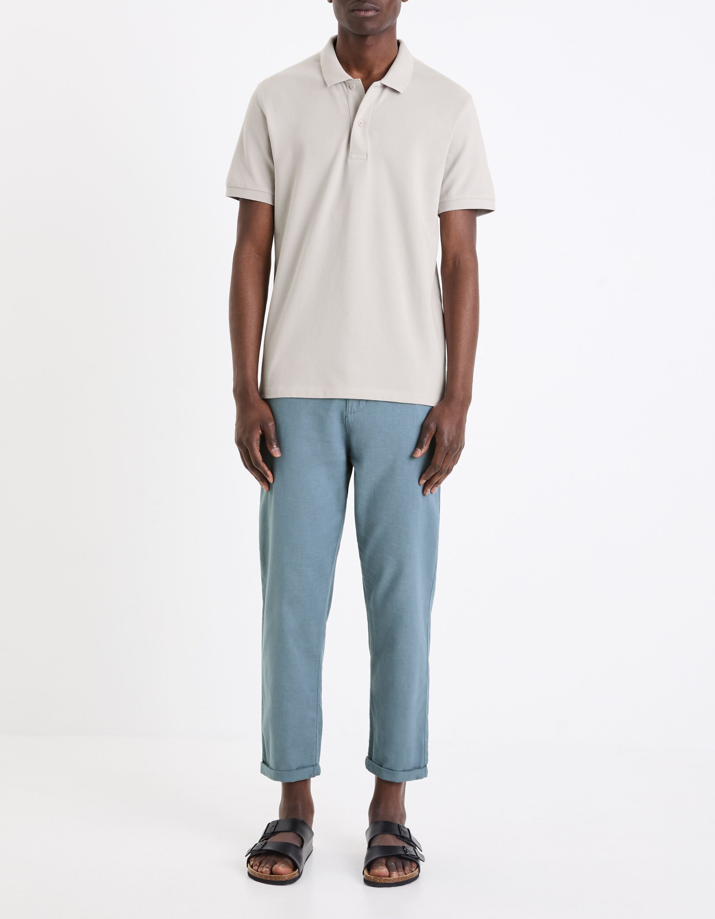 Straight Cotton Pique Polo Shirt - Gray_03