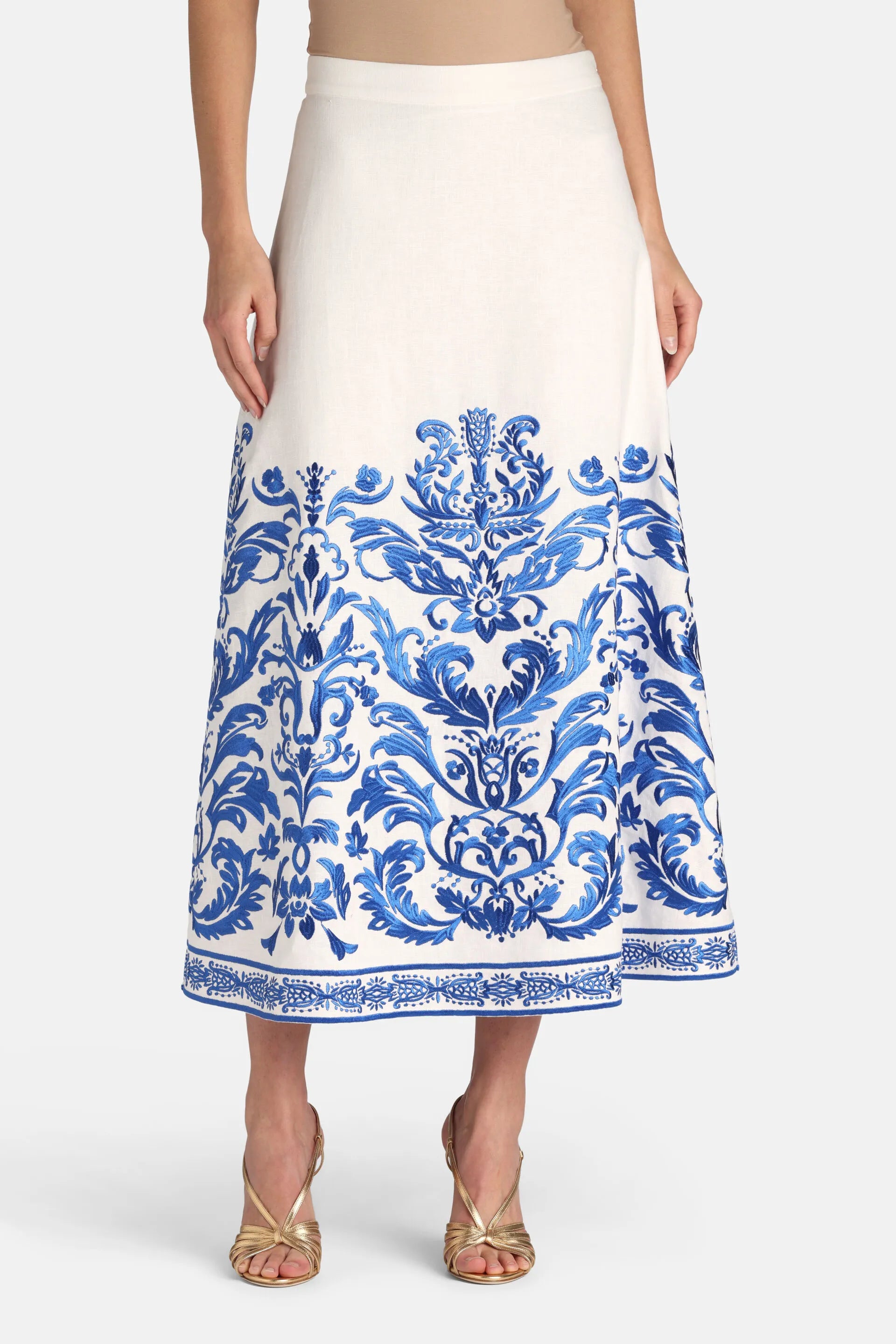 Luisa Spagnoli Var Panna Bluette Women Termica - Embroidered Maxi Skirt SKU: TERMICA_4569 Image 01