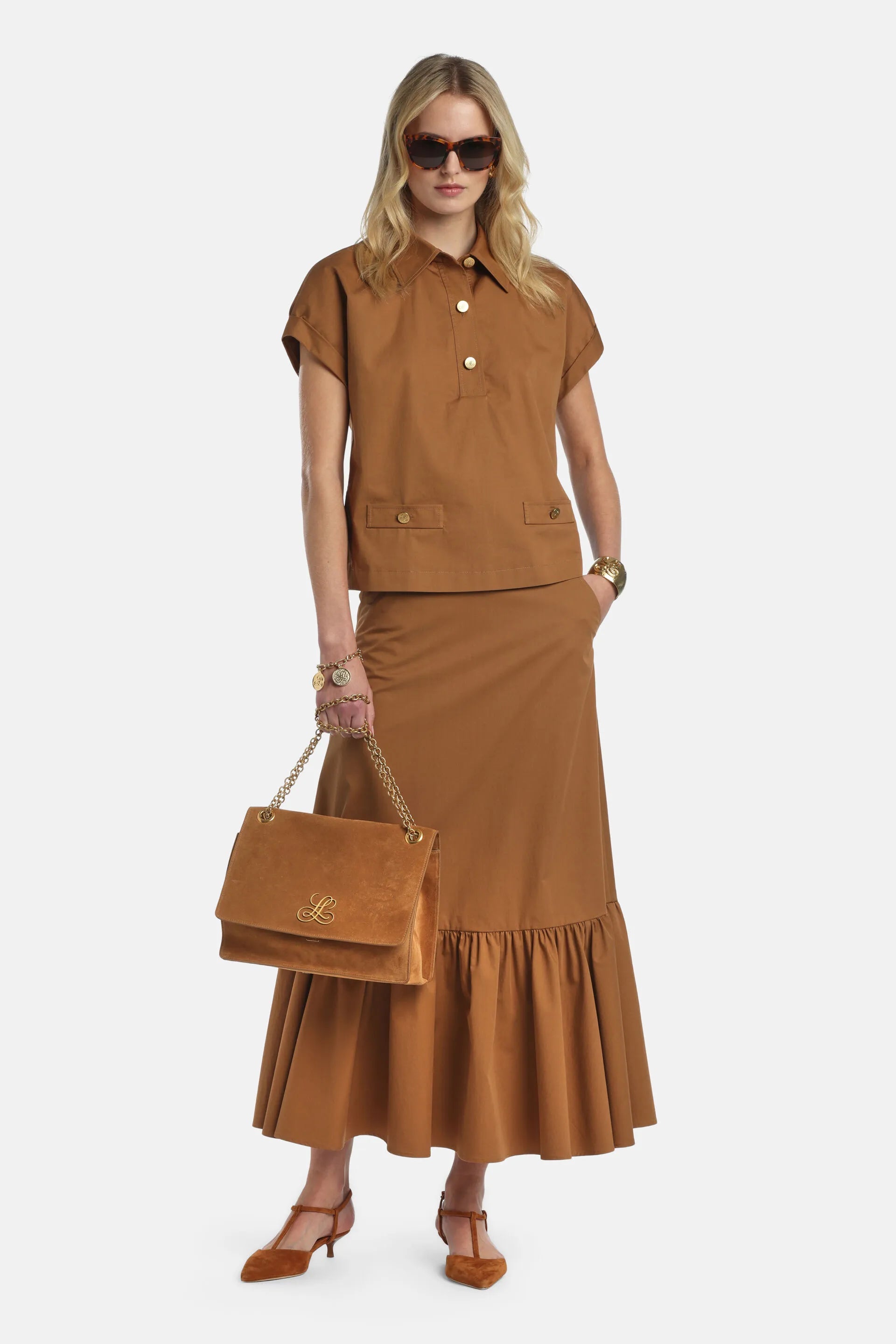 Luisa Spagnoli_Tobacco_Timpano - Flounced Maxi Skirt_TIMPANO_2217_01