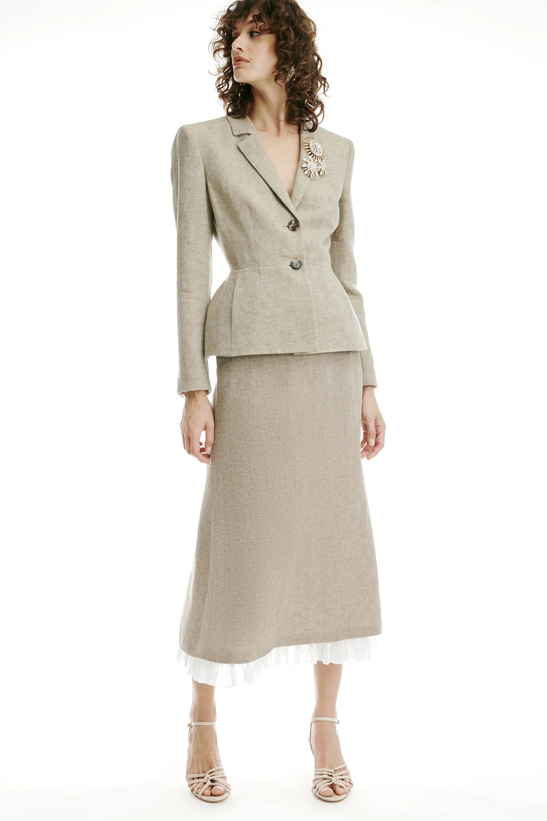 Luisa Spagnoli Pietra/Bianco Women Trionfo - Midi Skirt - Fashion Show SKU: TRIONFO_1121 0201 Image 04