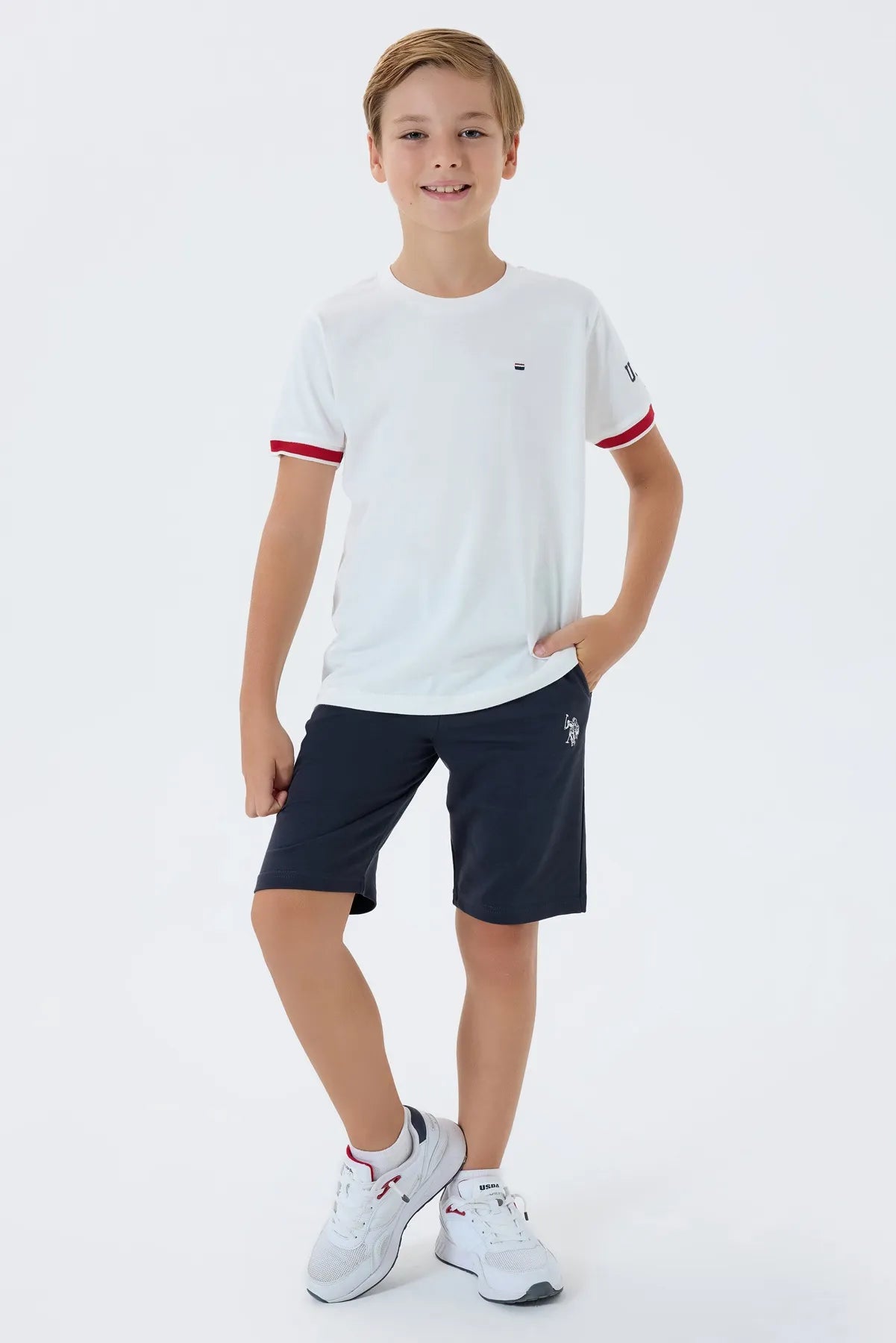 U.S. Polo Assn. White Boys White Two Pieces Set SKU: US2424_White Image 03