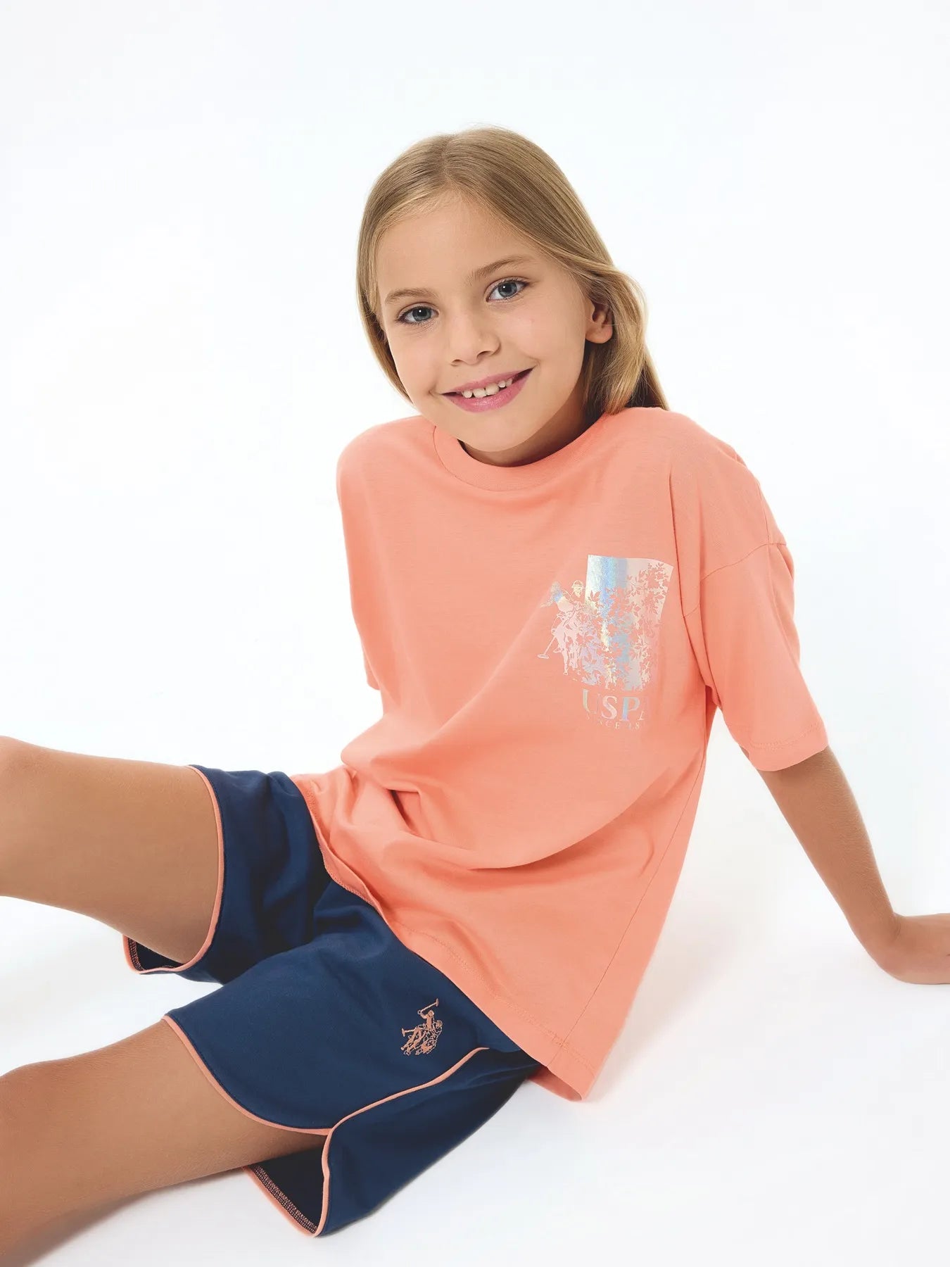 U.S. Polo Assn. Orange Girls Orange Two Pieces Set SKU: US2522_Orange Image 01