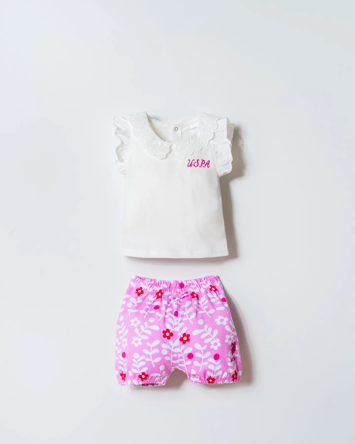 U.S. Polo Assn. White Baby Girl White T-Shirt and Short Set SKU: USB3004_White Image 01