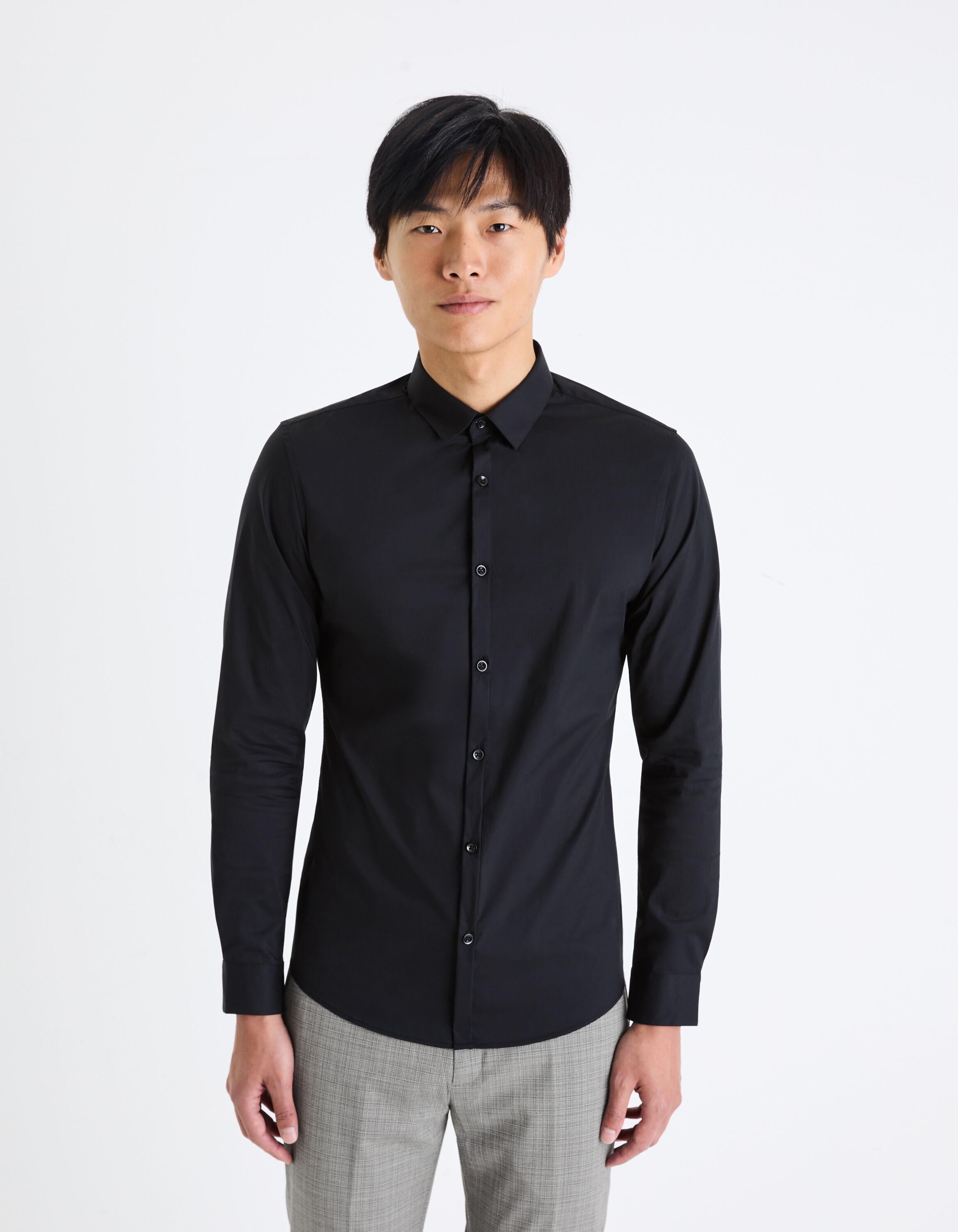 Extra Slim Stretch Cotton Shirt_VAXAVIER_NOIR_01