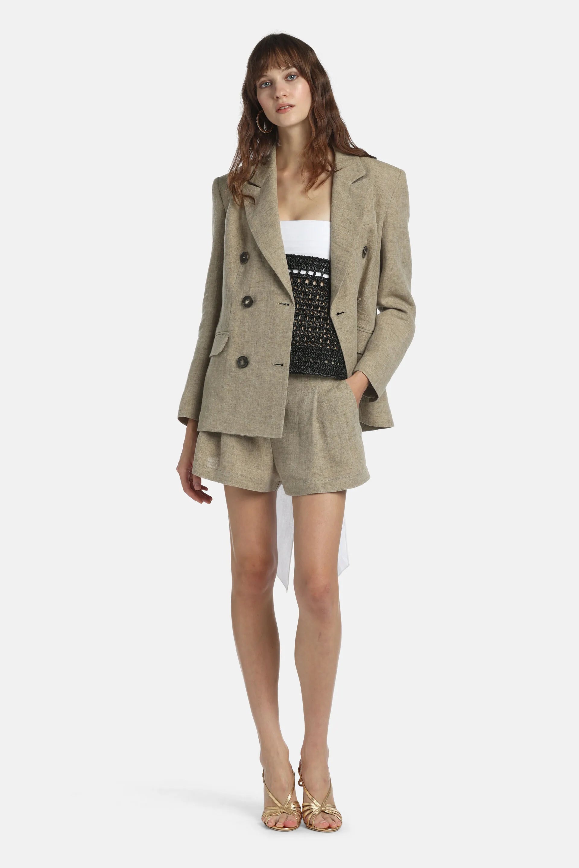 Luisa Spagnoli Pietra Women Vittorio - Double-Breasted Linen Jacket SKU: VITTORIO_1121 Image 05