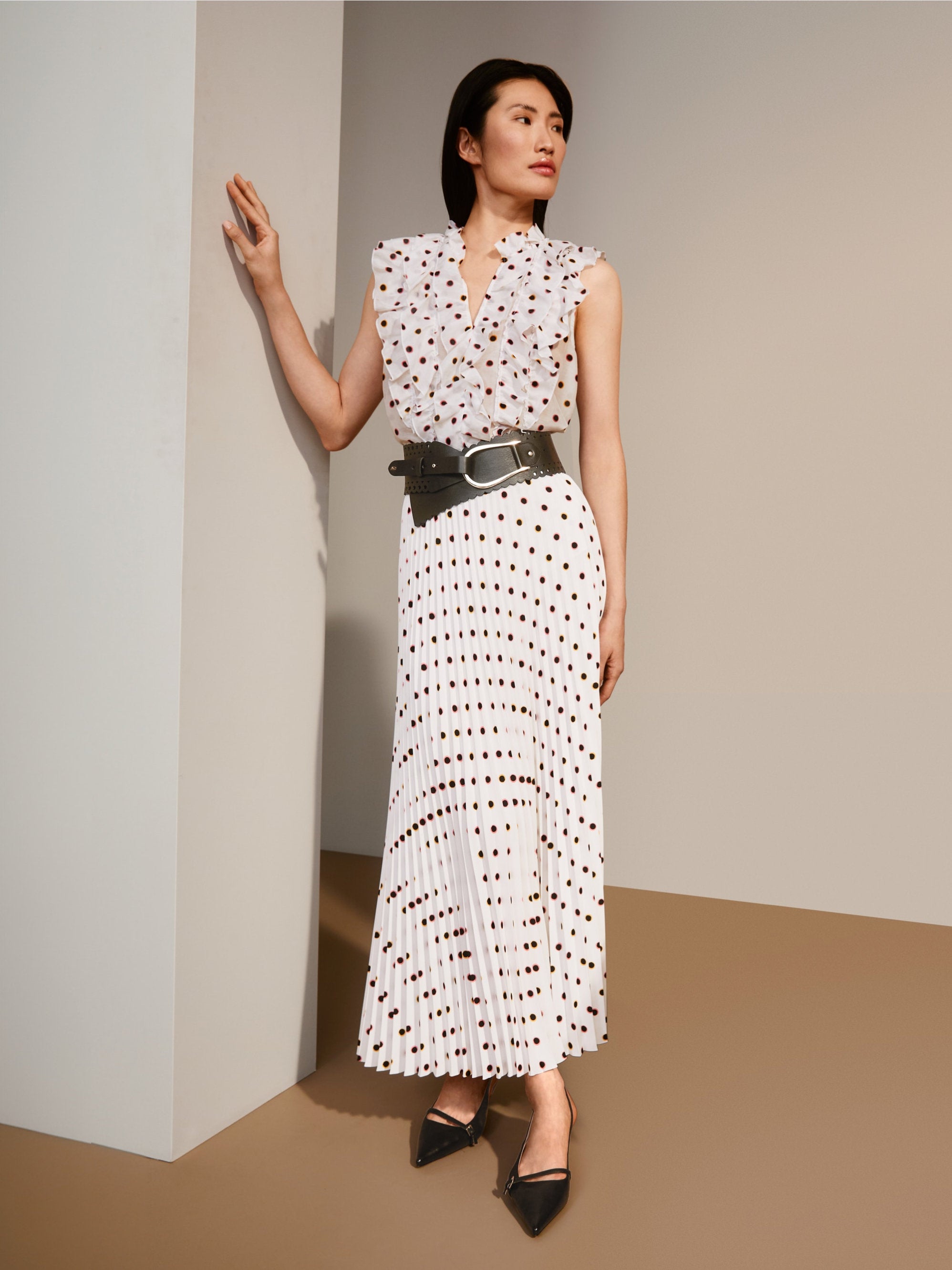 Marc Cain_Maxi Pleated Skirt with Polka Dot Print_YC 71.15 W28_110_09