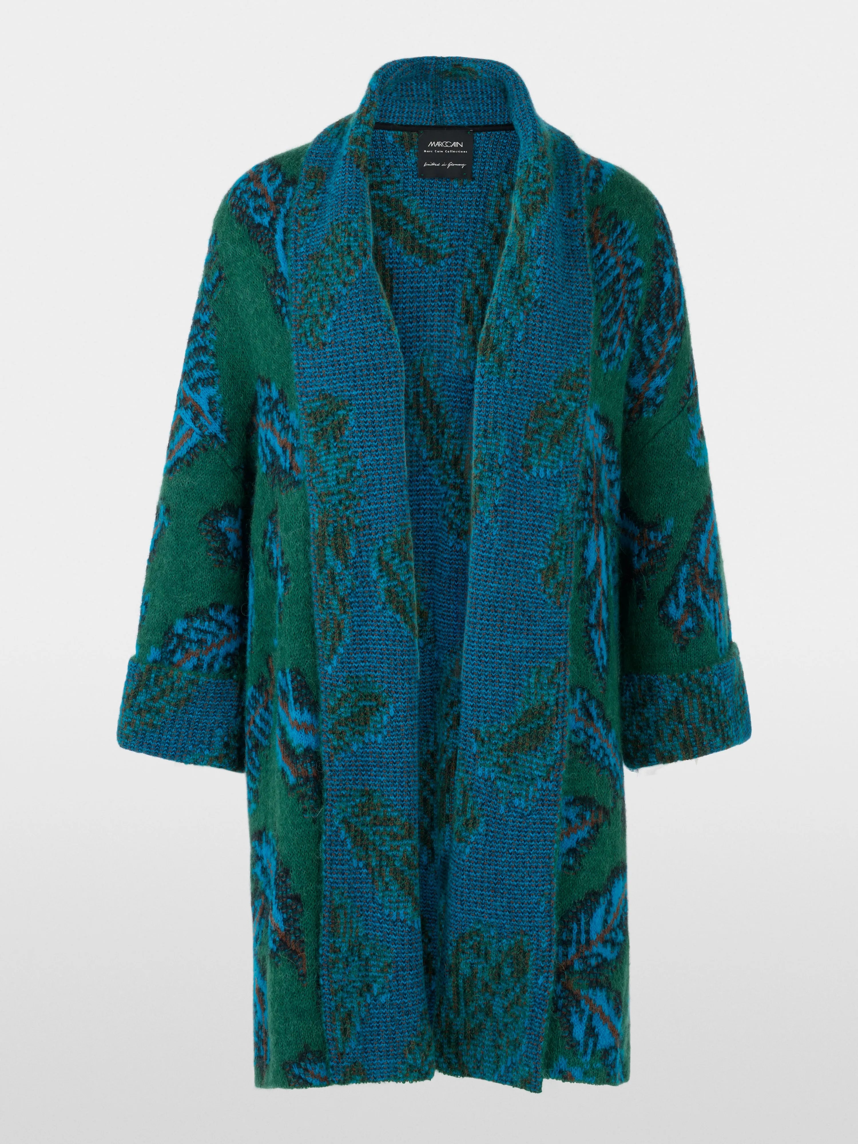 Marccain_Dark Jade Green_Knitted in Germany Jacquard Cape Coat_ZC 11.16 M63_556_07