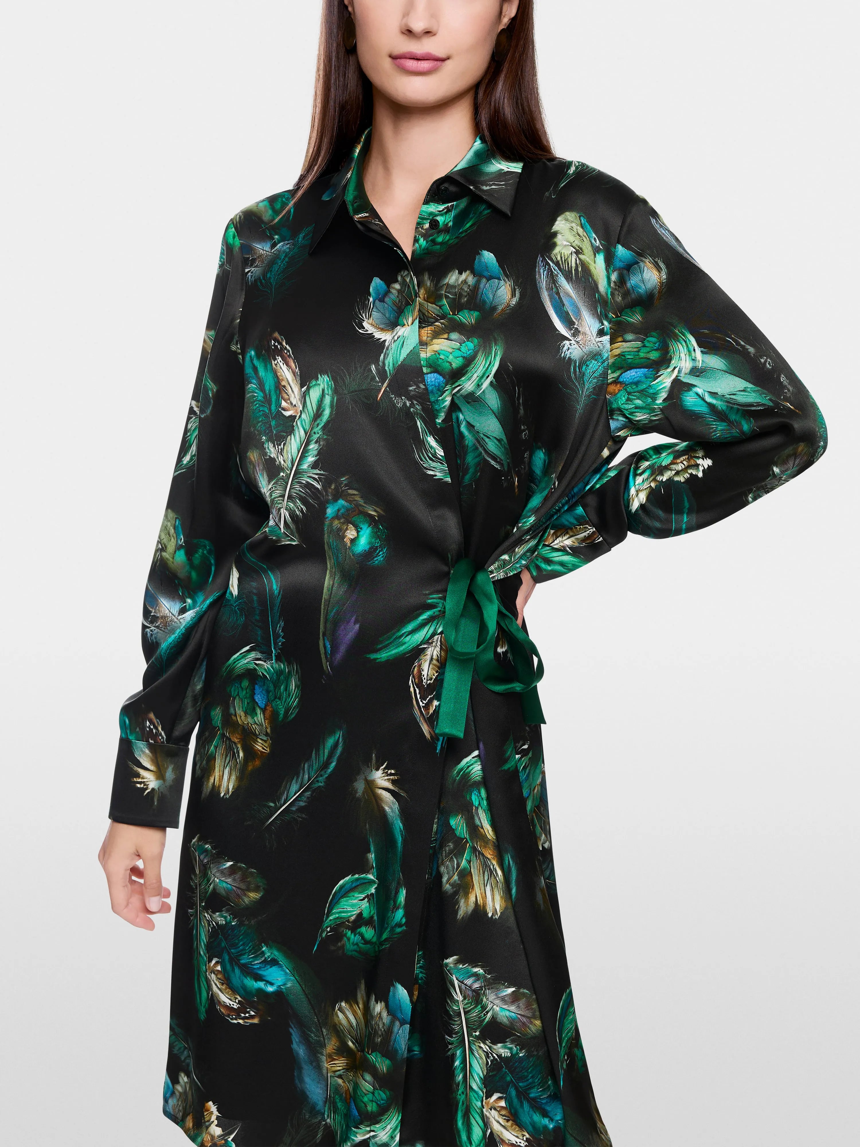 Marccain_Dark Jade Green_Silk Dress with Feather Print_ZC 21.32 W81_556_05