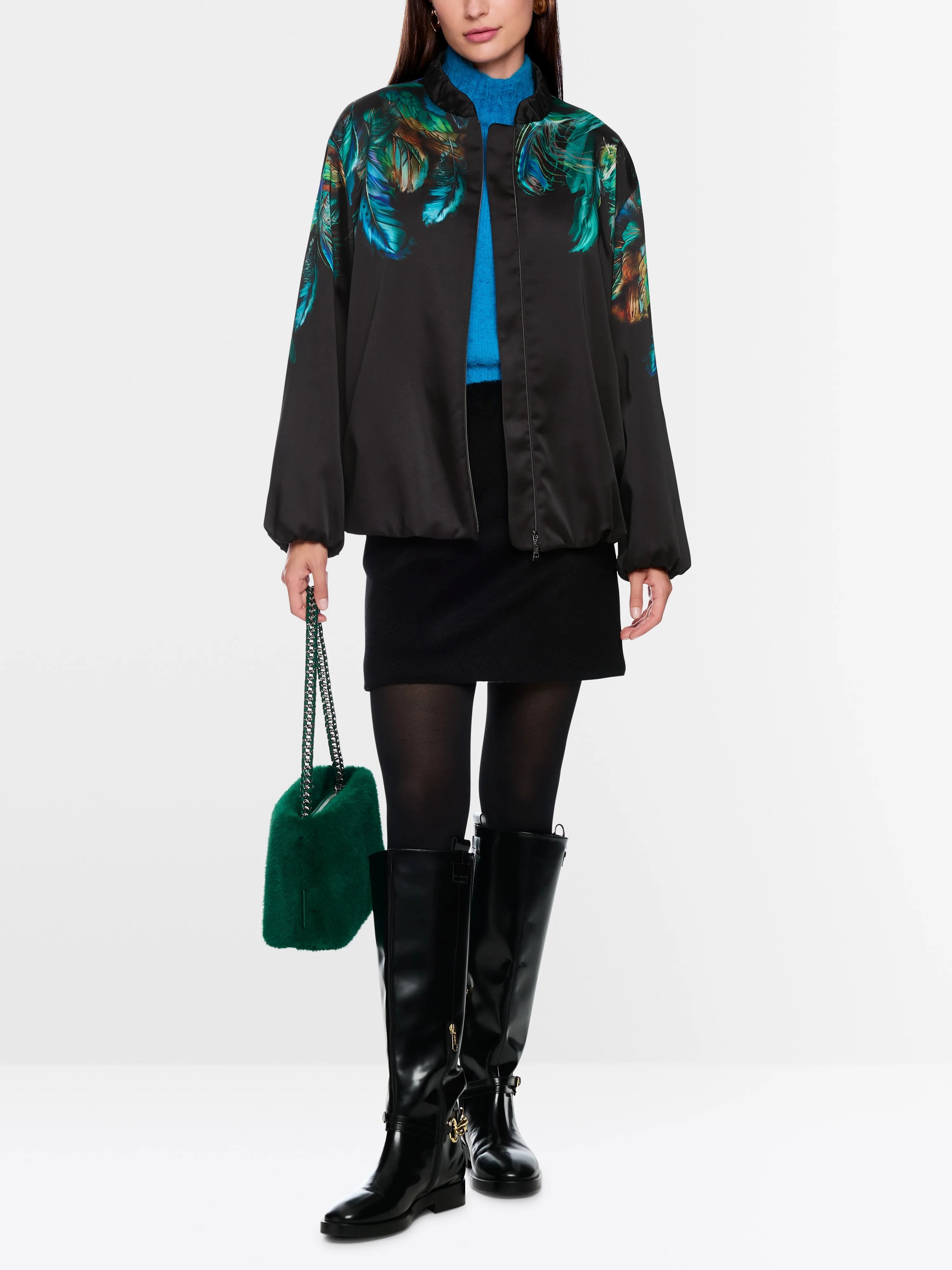 Marccain_Dark Jade Green_Blouson with Feather Print_ZC 31.17 W85_556_01
