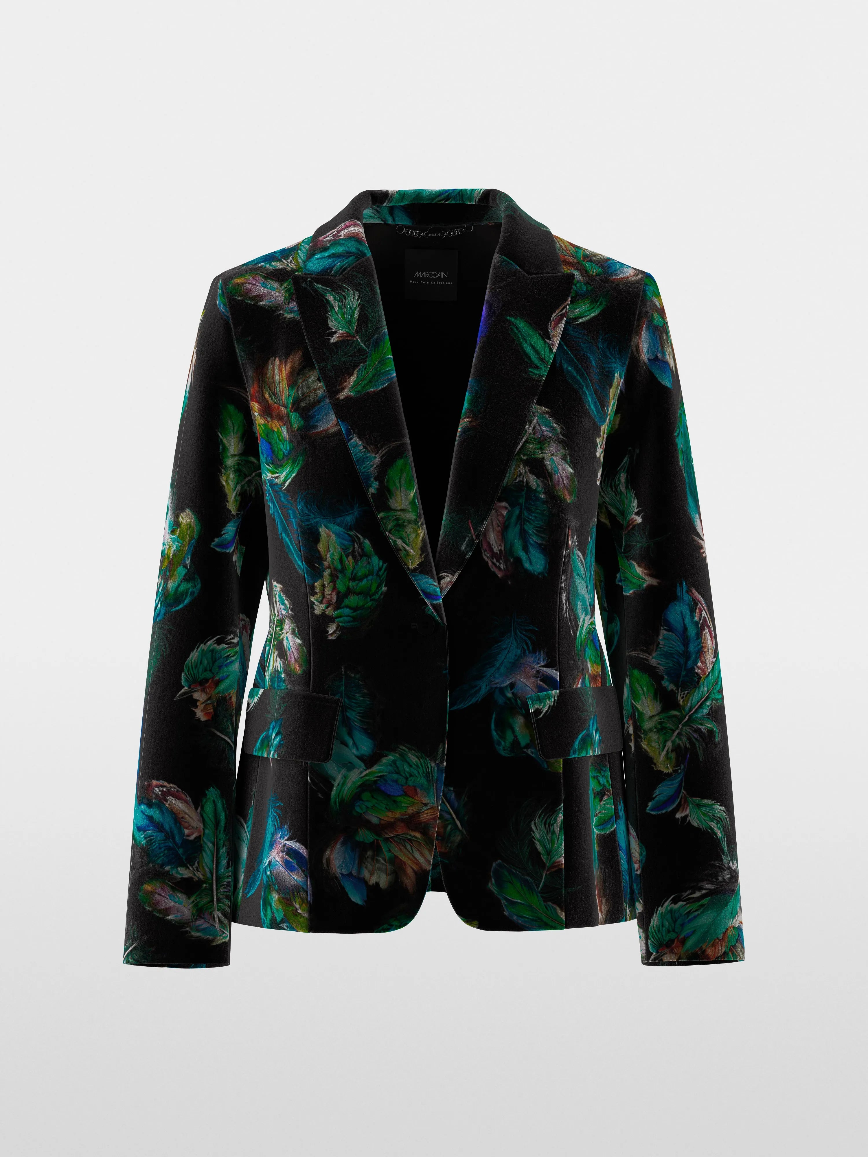 Marccain_Dark Jade Green_Velvet Blazer with Feather Print_ZC 34.19 W79_556_07