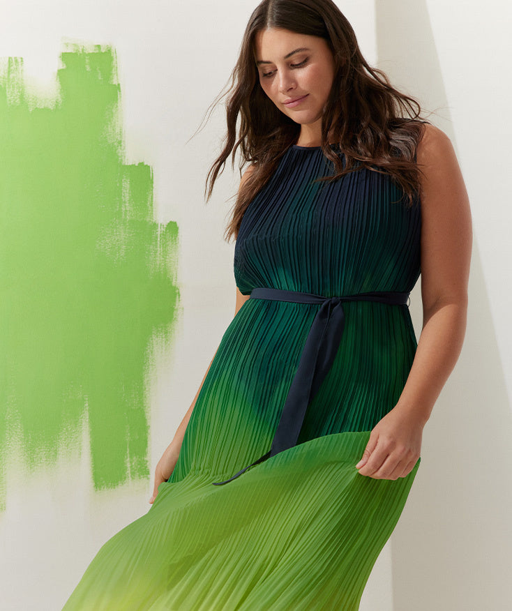 Sleeveless Pleated Dress with Colour Graduation - BEVAVA