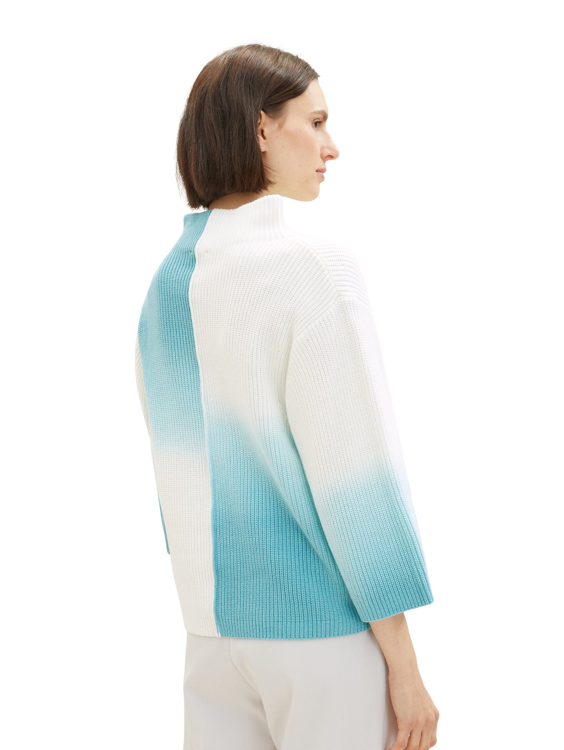 Color Block 3/4 Sleeve Sweater With High Collar_1038694_33797_04