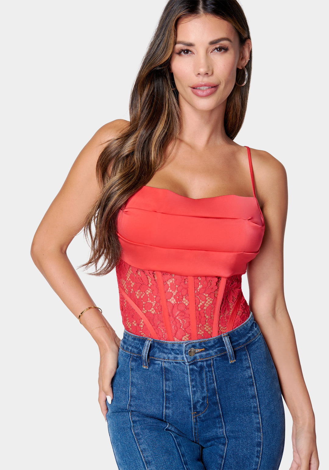 Satin Draped Lace Corset Top_106329_Bittersweet_1