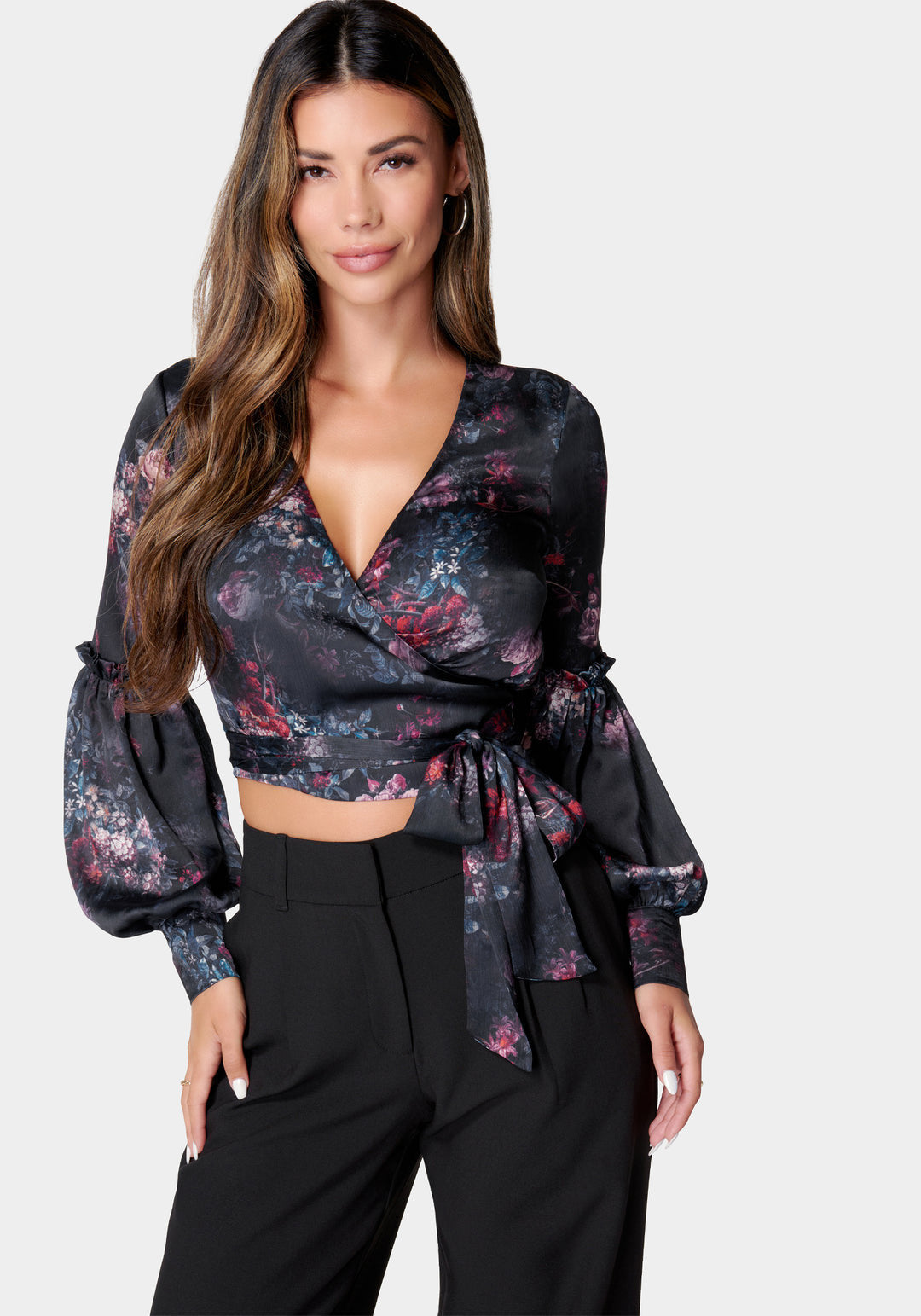 Balloon Sleeve Wrap Blouse_106331_Dark Bloom Print_1