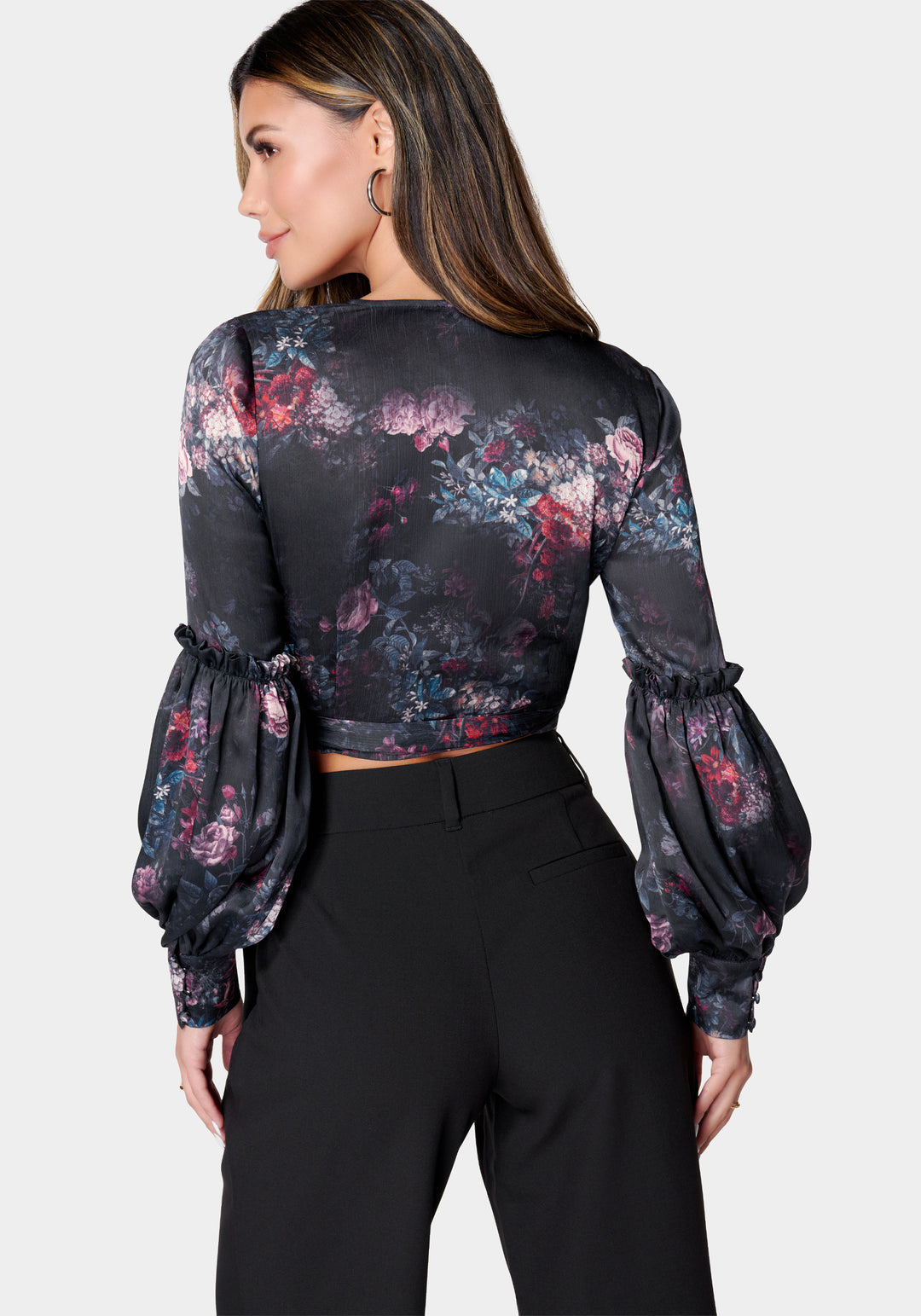 Balloon Sleeve Wrap Blouse_106331_Dark Bloom Print_3