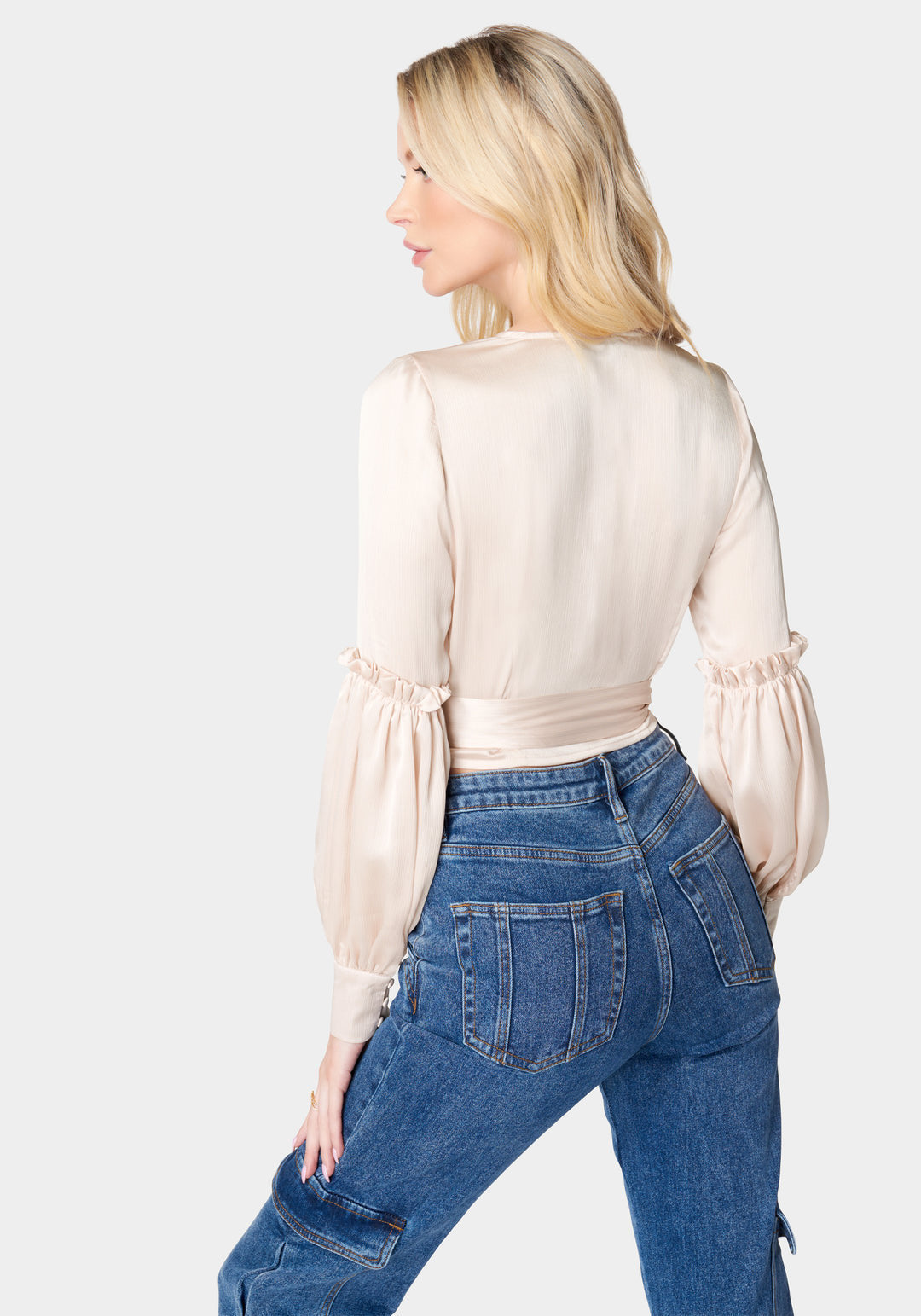 Balloon Sleeve Wrap Blouse_106331_Peach Whip_3