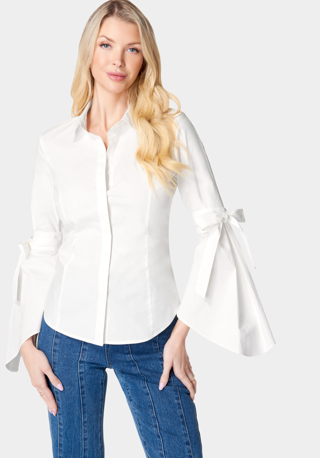 Button Down Bell Sleeve Poplin Blouse_106333_White Alyssum_1