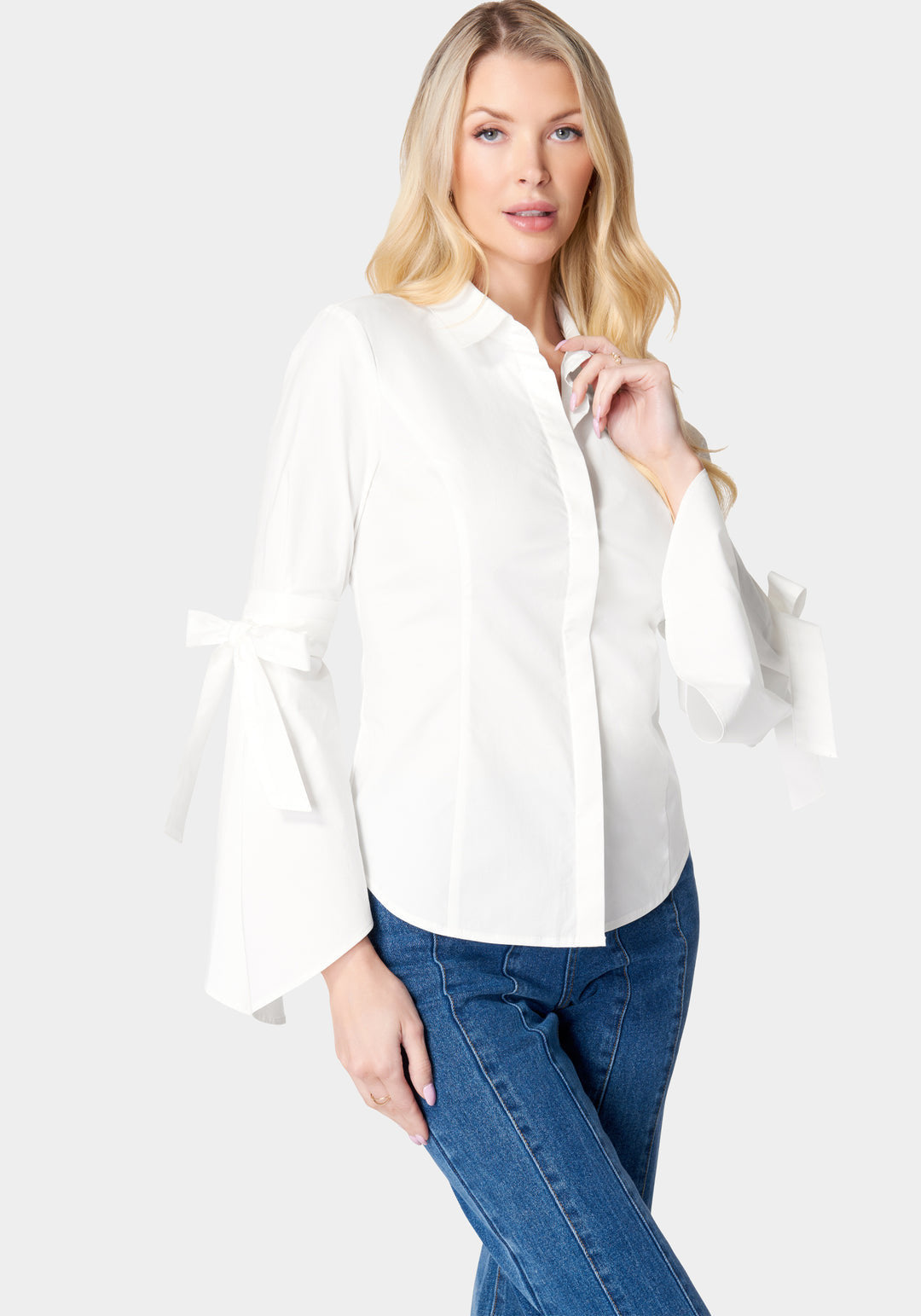 Button Down Bell Sleeve Poplin Blouse_106333_White Alyssum_2