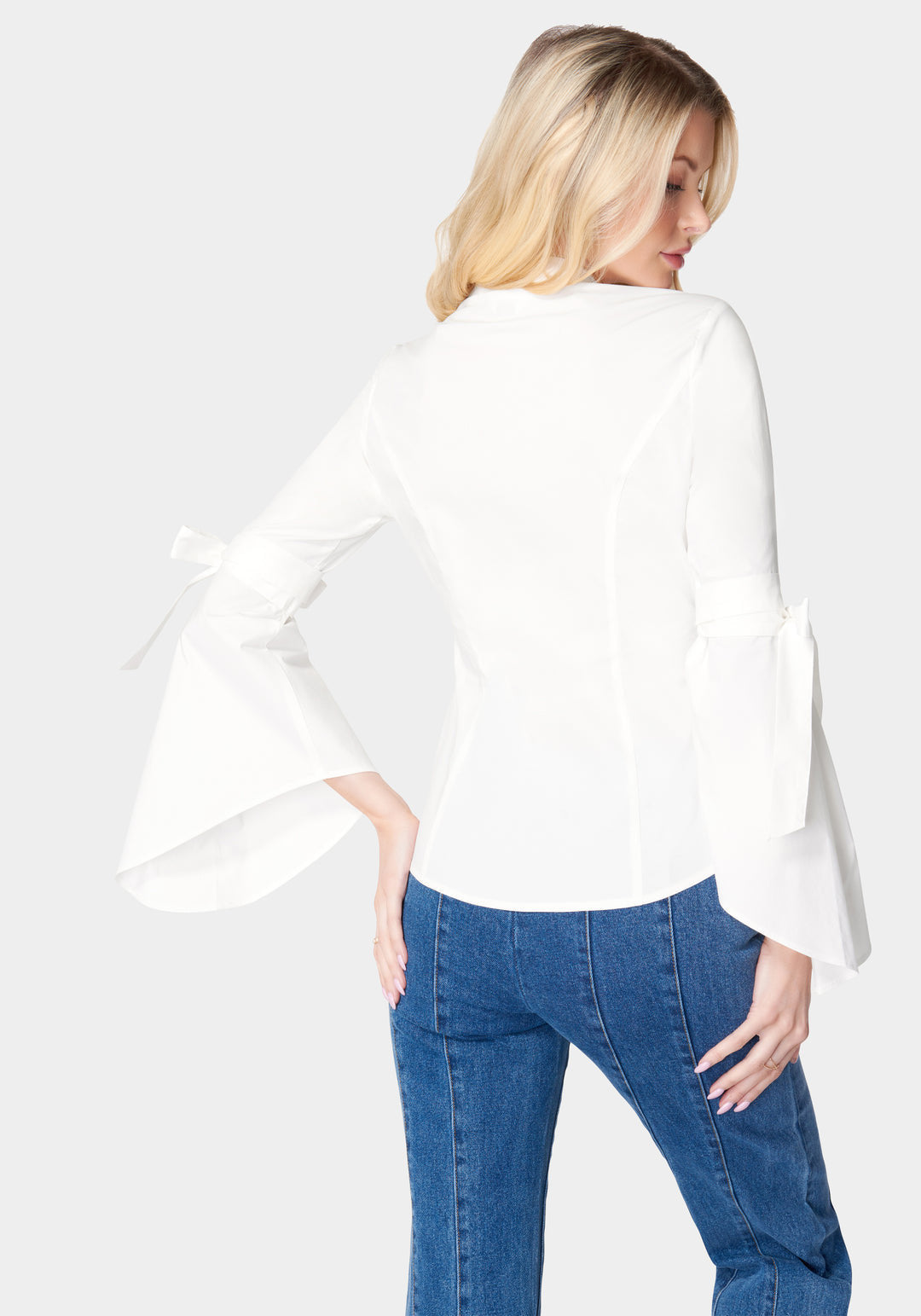 Button Down Bell Sleeve Poplin Blouse_106333_White Alyssum_3